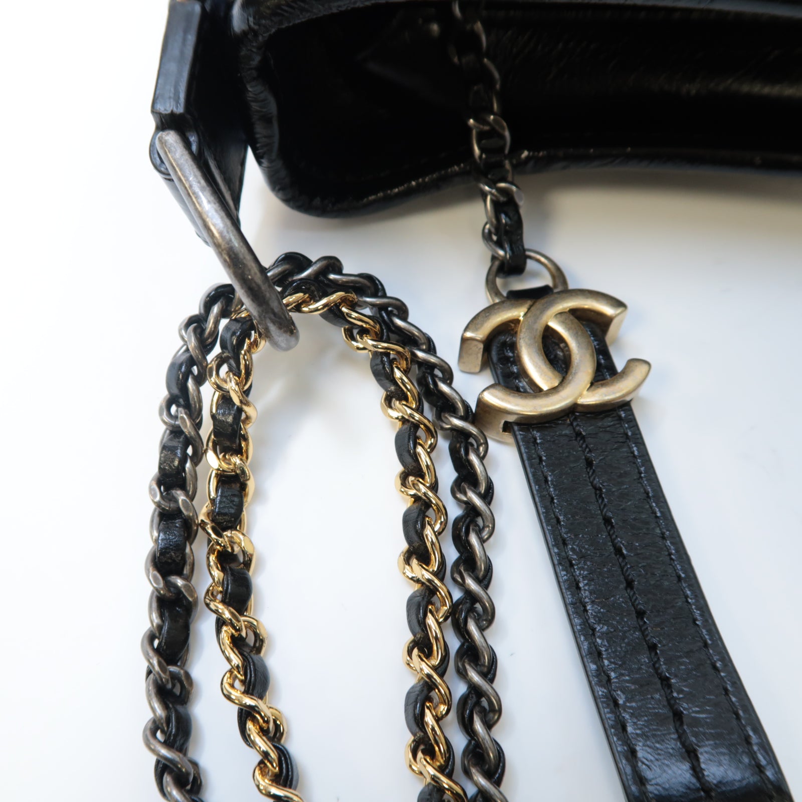 CHANEL **【激減優惠】絨布/牛皮皮革Gabrielle鏈帶肩背袋深藍色/黑色