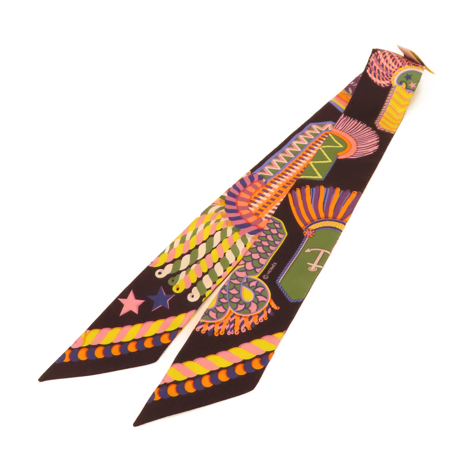 HERMES 【激減優惠】絲質Twilly絲巾黒色/卡其色/彩色