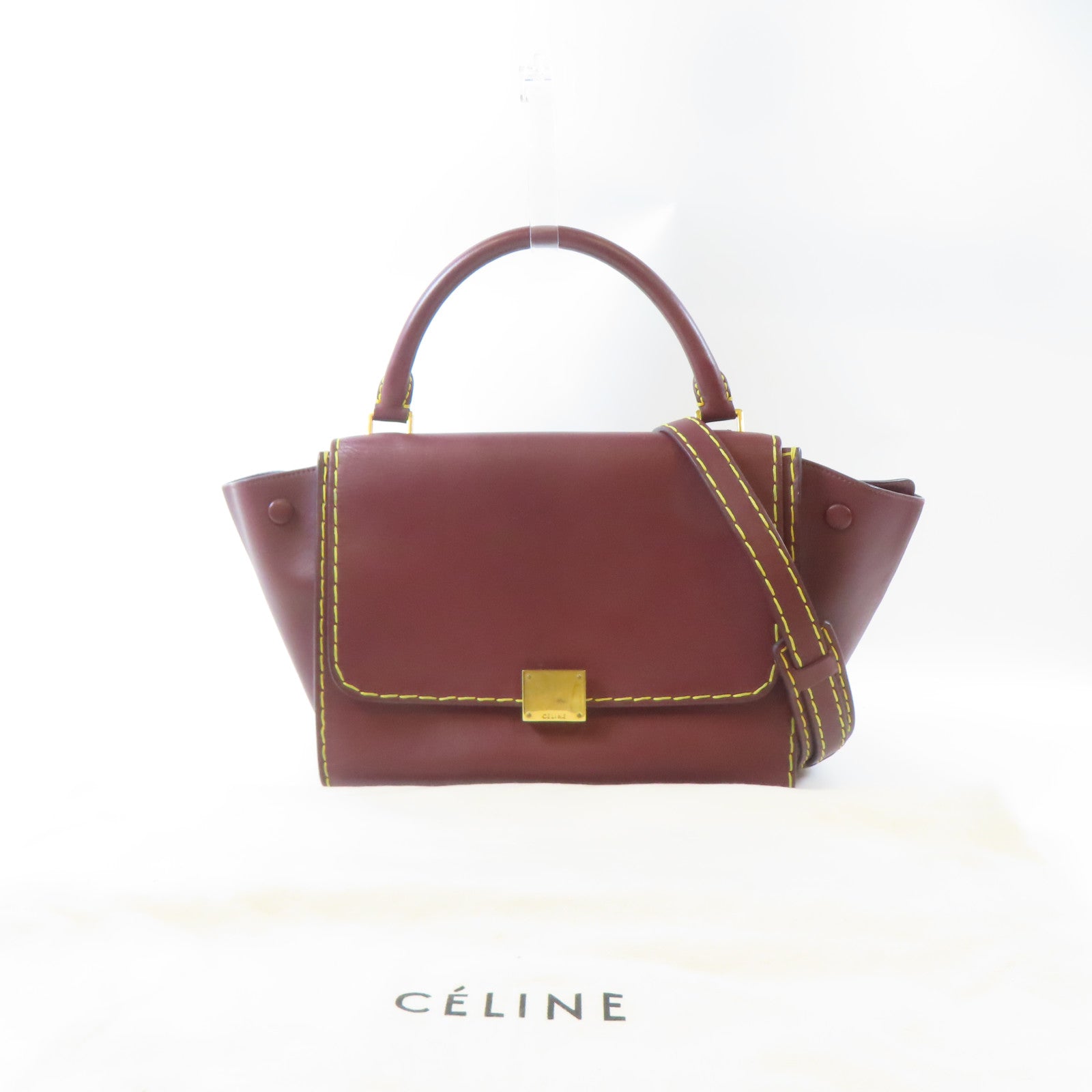 CELINE 牛皮皮革Trapeze金扣手挽肩背兩用袋啡紅色