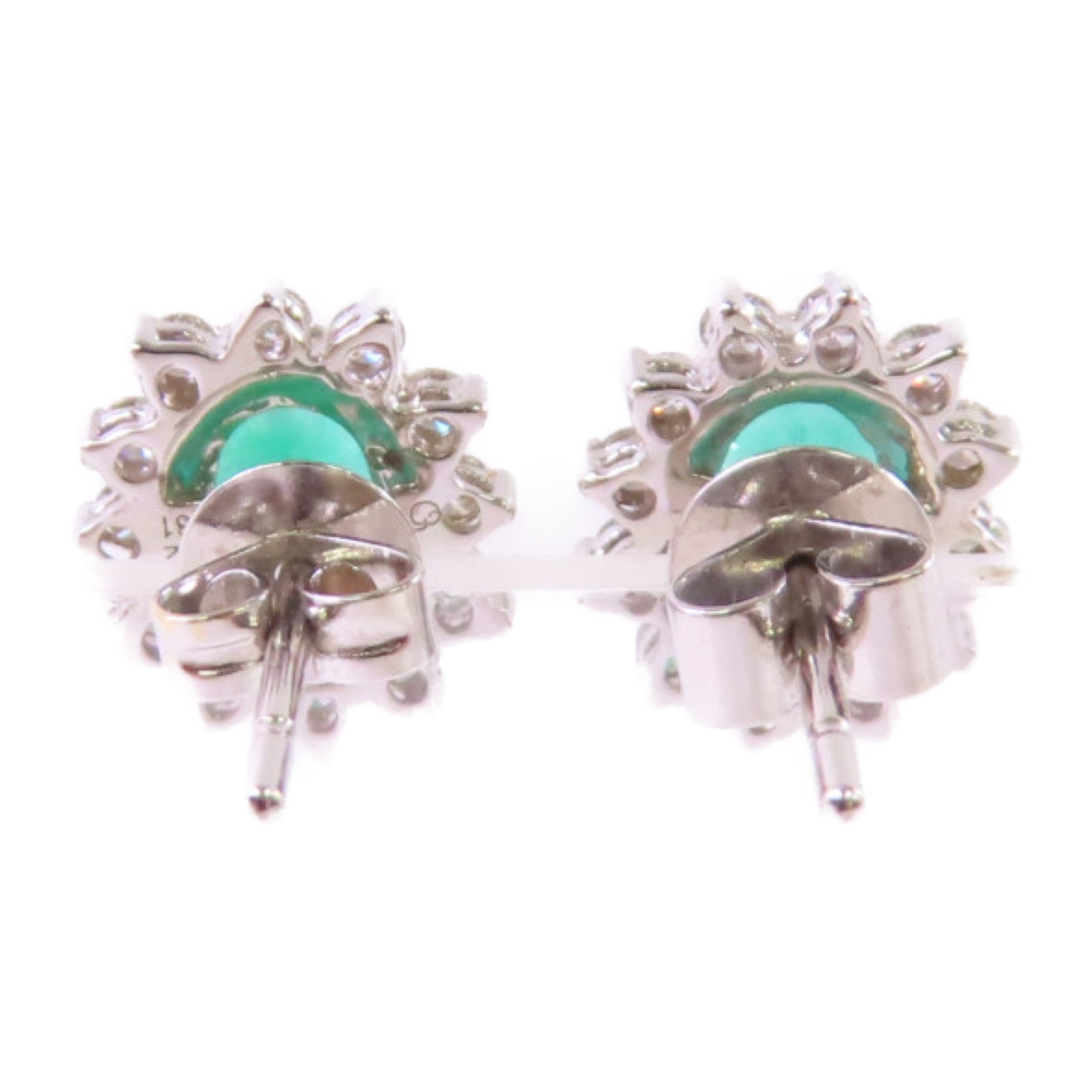 JEWELRY 18K白金/0.72ct綠寶石/0.31ct鑽石Emerald Diamond Earrings銀扣耳環
