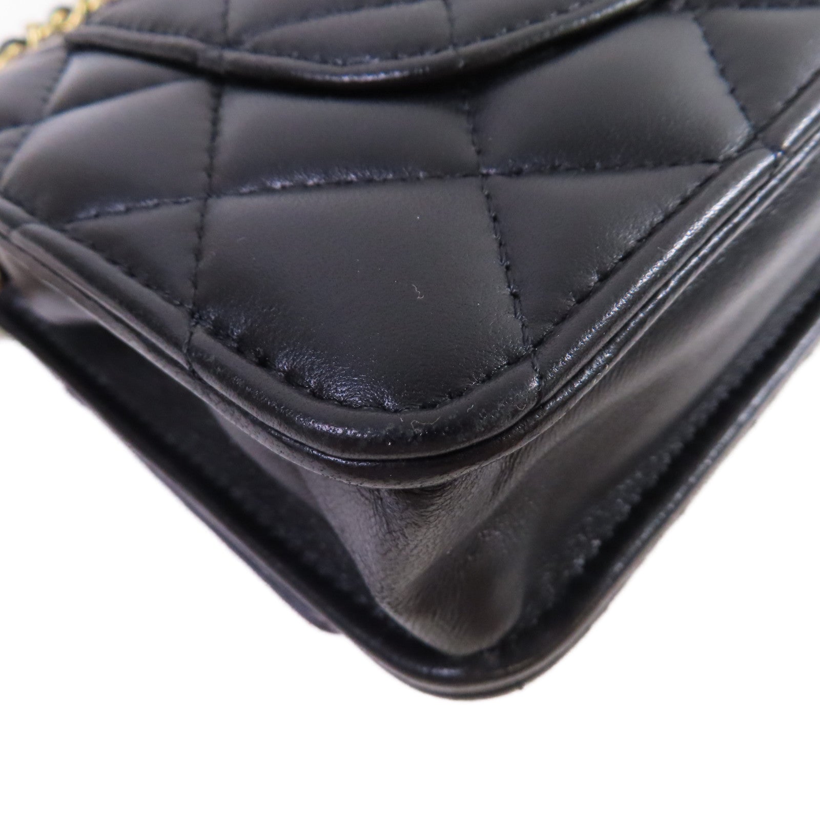 CHANEL 菱格羊皮皮革WOC Wallet On Chain Shoulder Bag金扣鏈帶肩背袋黑色