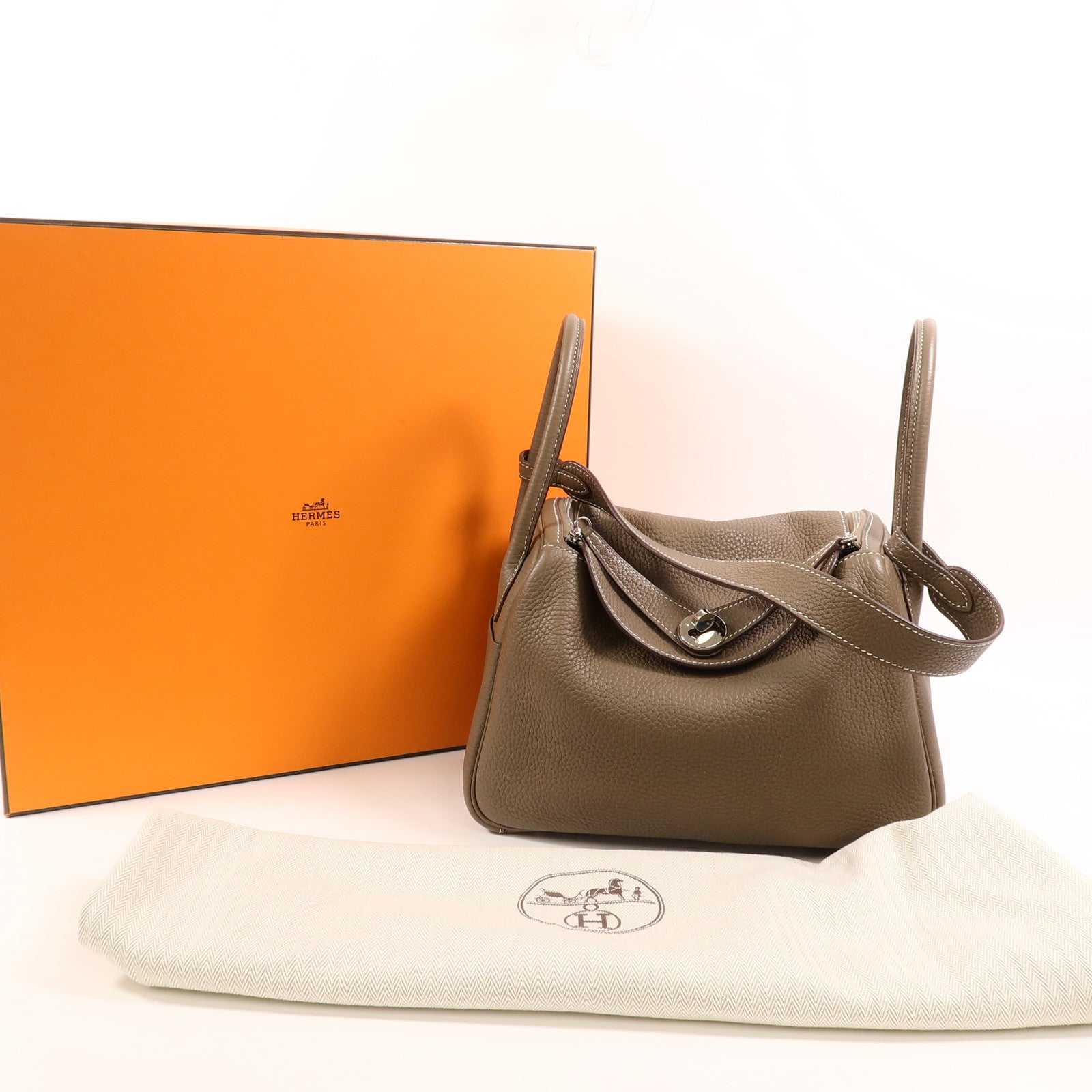 HERMES Clemence皮革Lindy 26手挽肩背兩用袋Etoupe