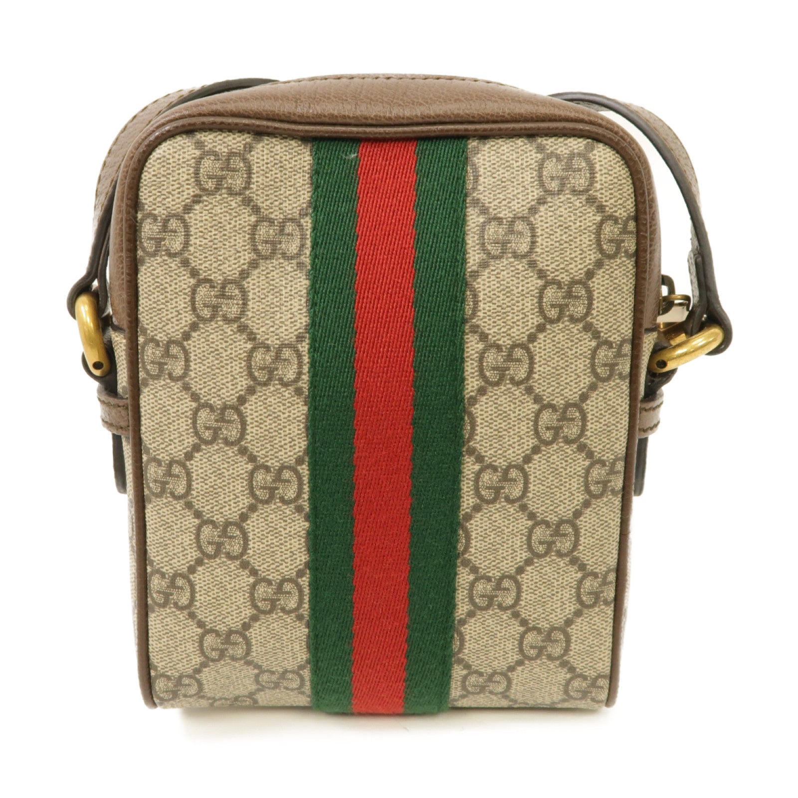 GUCCI 塗層帆布Ophidia GG金扣肩背袋棕色