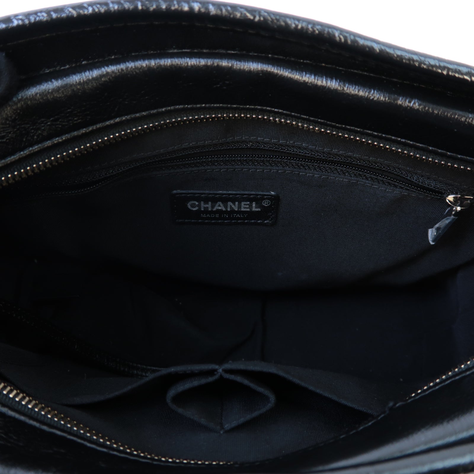 CHANEL **【激減優惠】絨布/牛皮皮革Gabrielle鏈帶肩背袋深藍色/黑色
