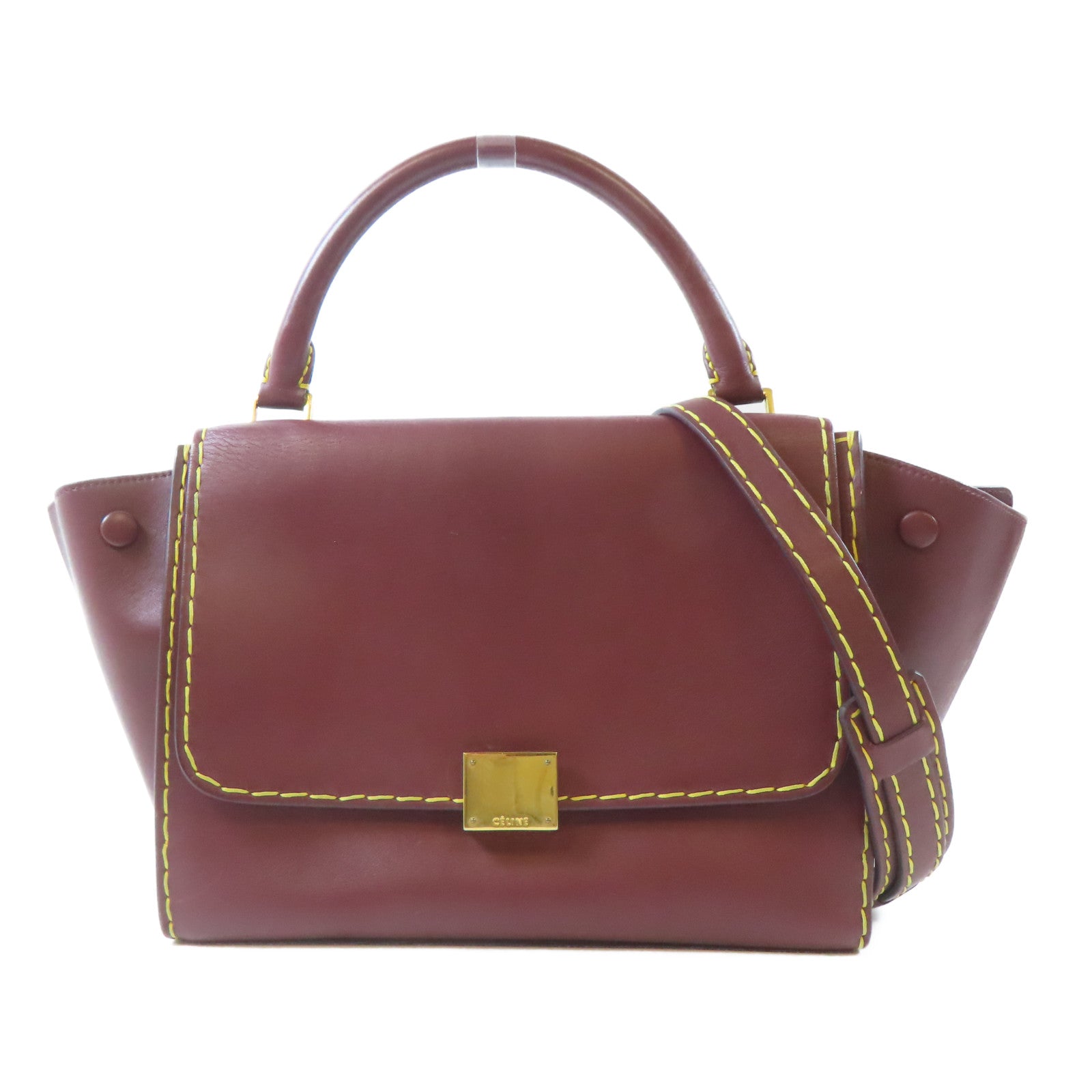 CELINE 牛皮皮革Trapeze金扣手挽肩背兩用袋啡紅色
