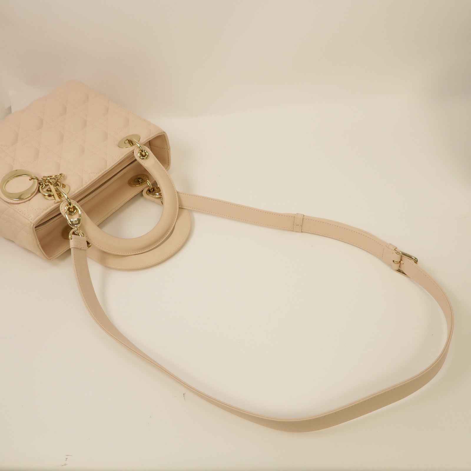 Dior 羊皮皮革Lady Dior Shoulder Bag金扣手挽肩背兩用袋粉紅色