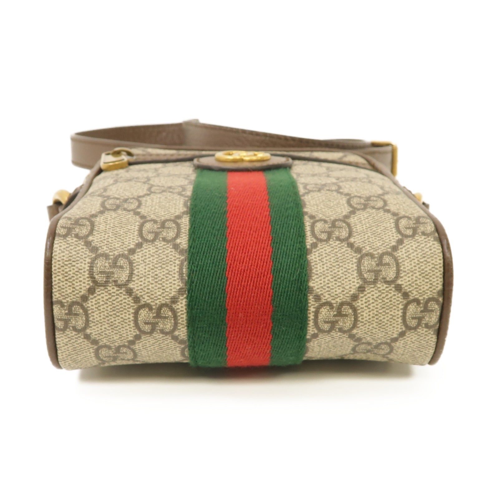 GUCCI 塗層帆布Ophidia GG金扣肩背袋棕色