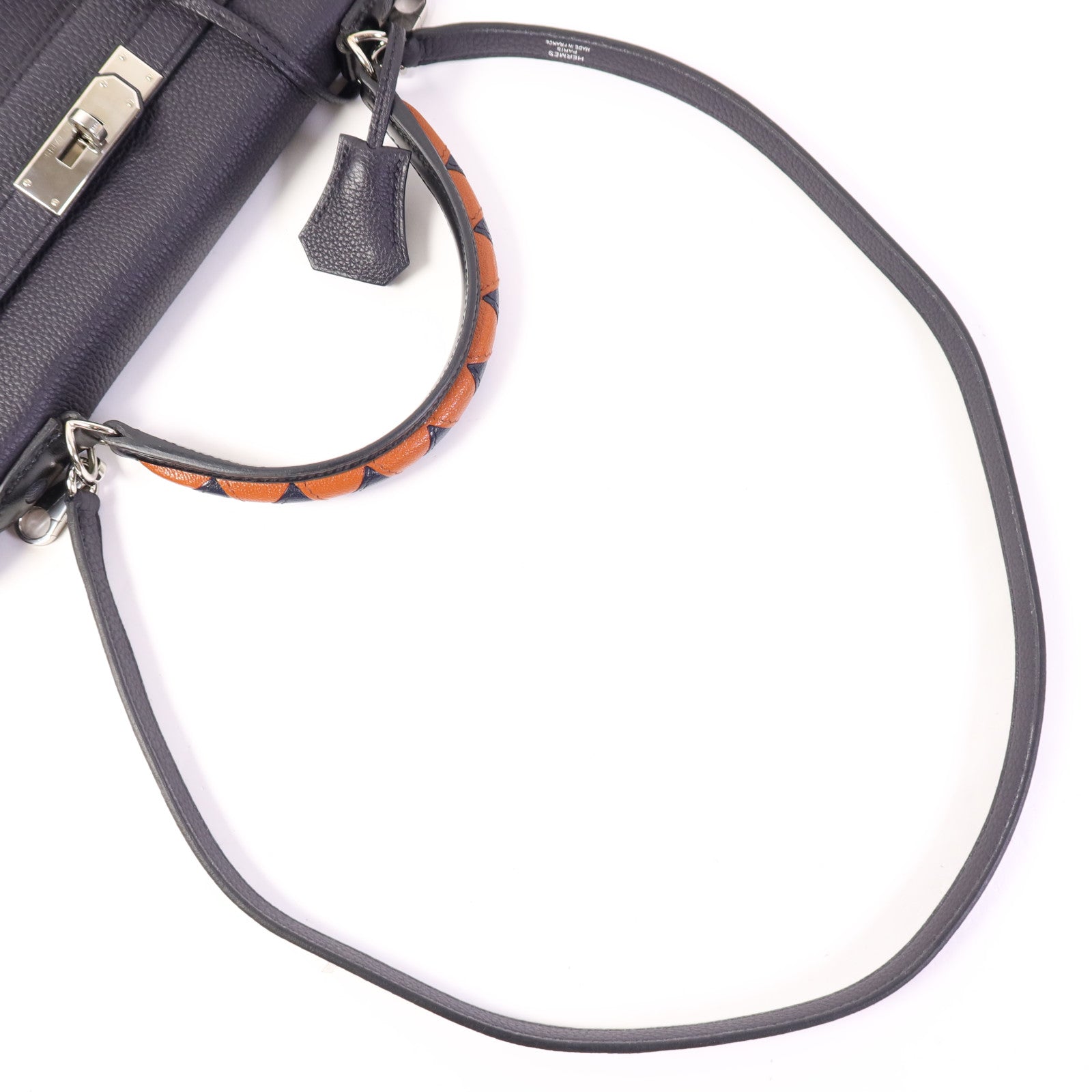 HERMES Togo皮革Kelly 32 Shark銀扣手挽肩背兩用袋Bleu Nuit