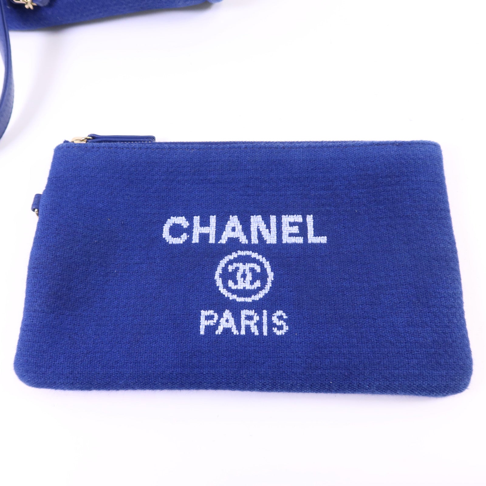 CHANEL 帆布Deauville Tote with Pouch金扣手挽肩背兩用袋