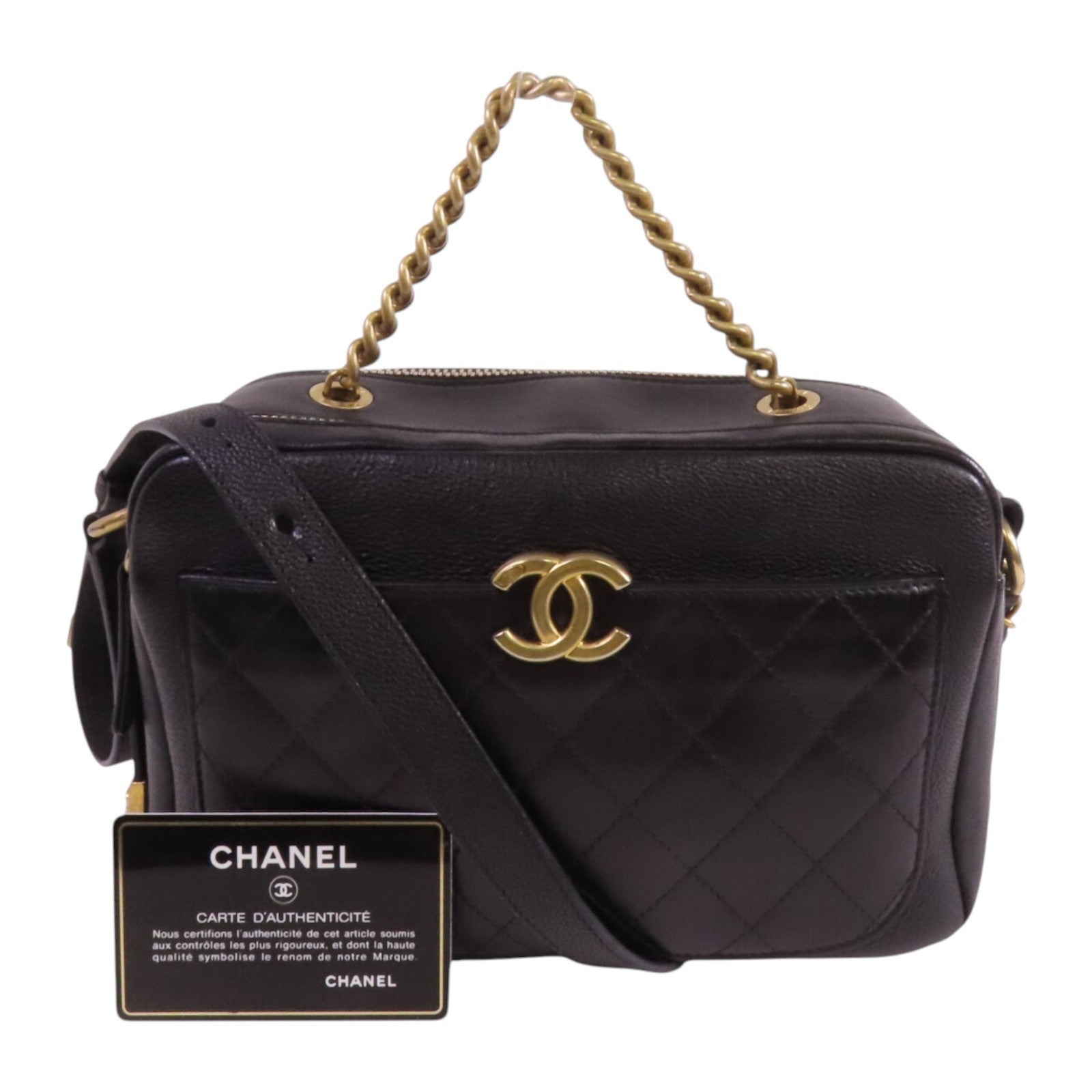 CHANEL 牛皮皮革Chain 2Way Shoulder Bag金扣鏈帶手挽肩背兩袋