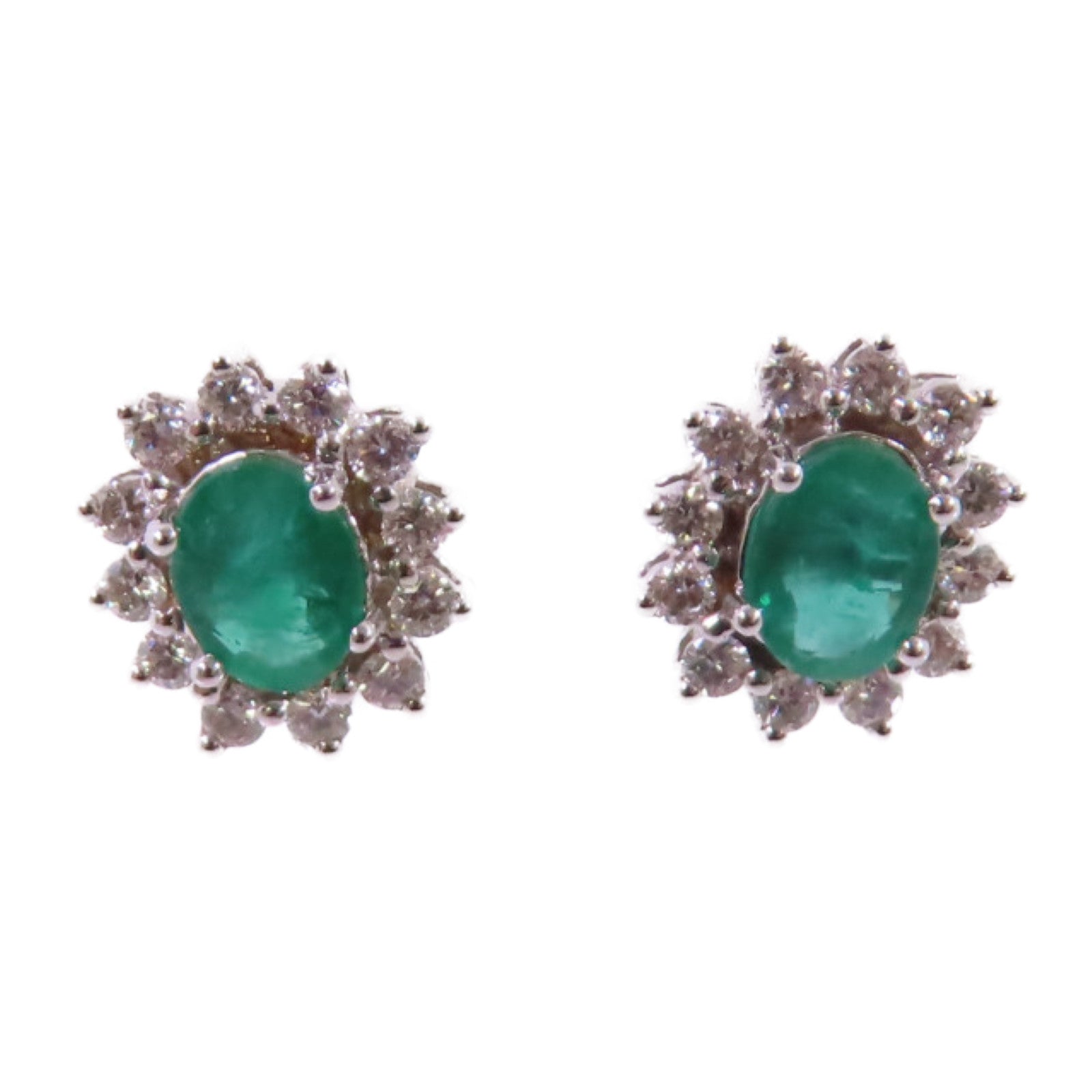 JEWELRY 18K白金/0.72ct綠寶石/0.31ct鑽石Emerald Diamond Earrings銀扣耳環