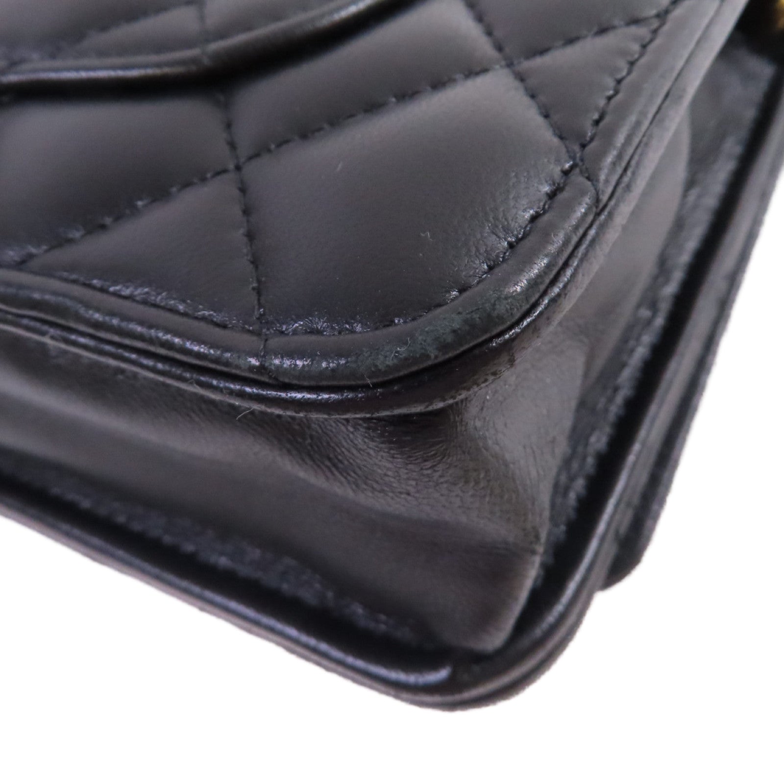 CHANEL 菱格羊皮皮革WOC Wallet On Chain Shoulder Bag金扣鏈帶肩背袋黑色