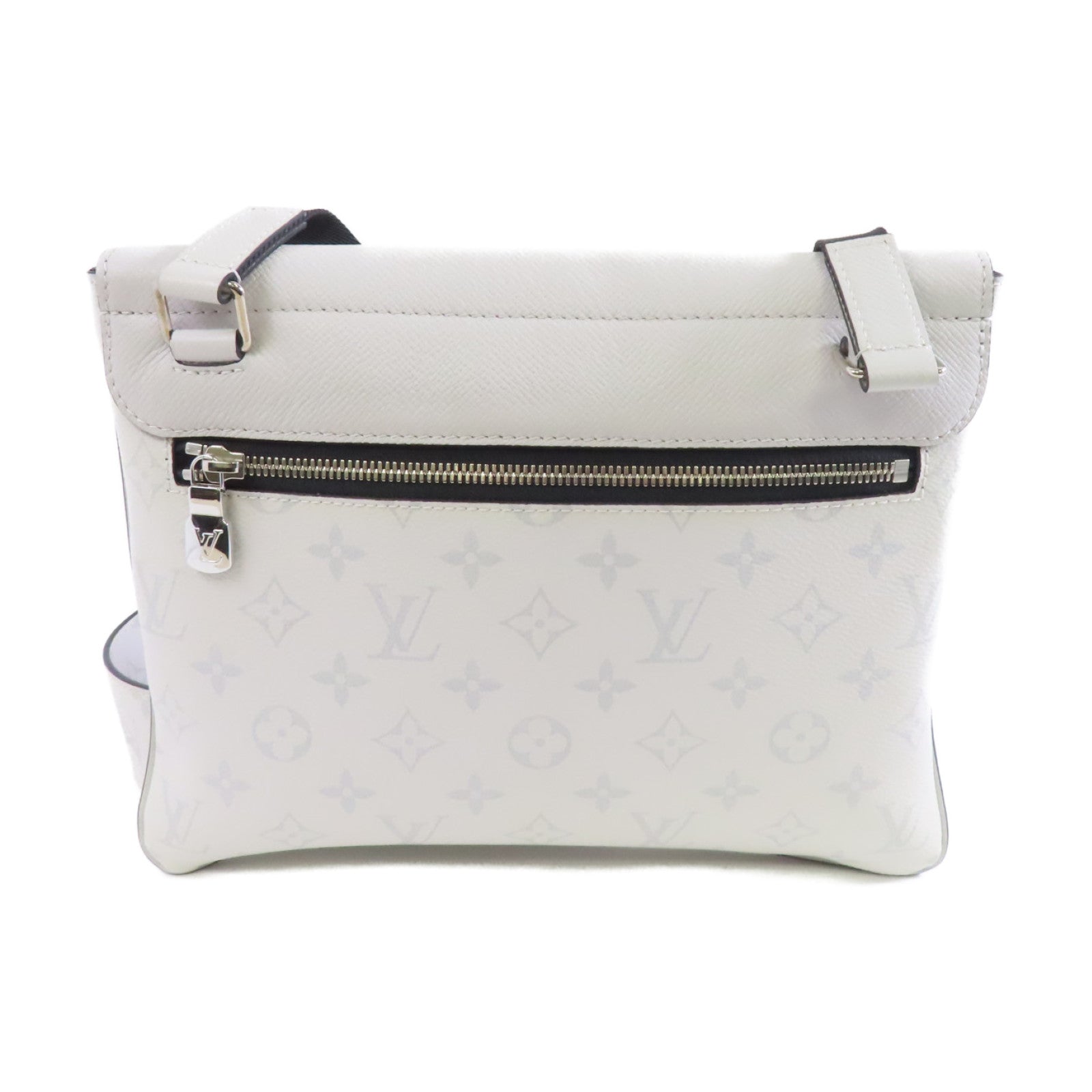 LOUIS VUITTON Monogram Eclipse Outdoor Flap Messenger銀扣肩背袋白色