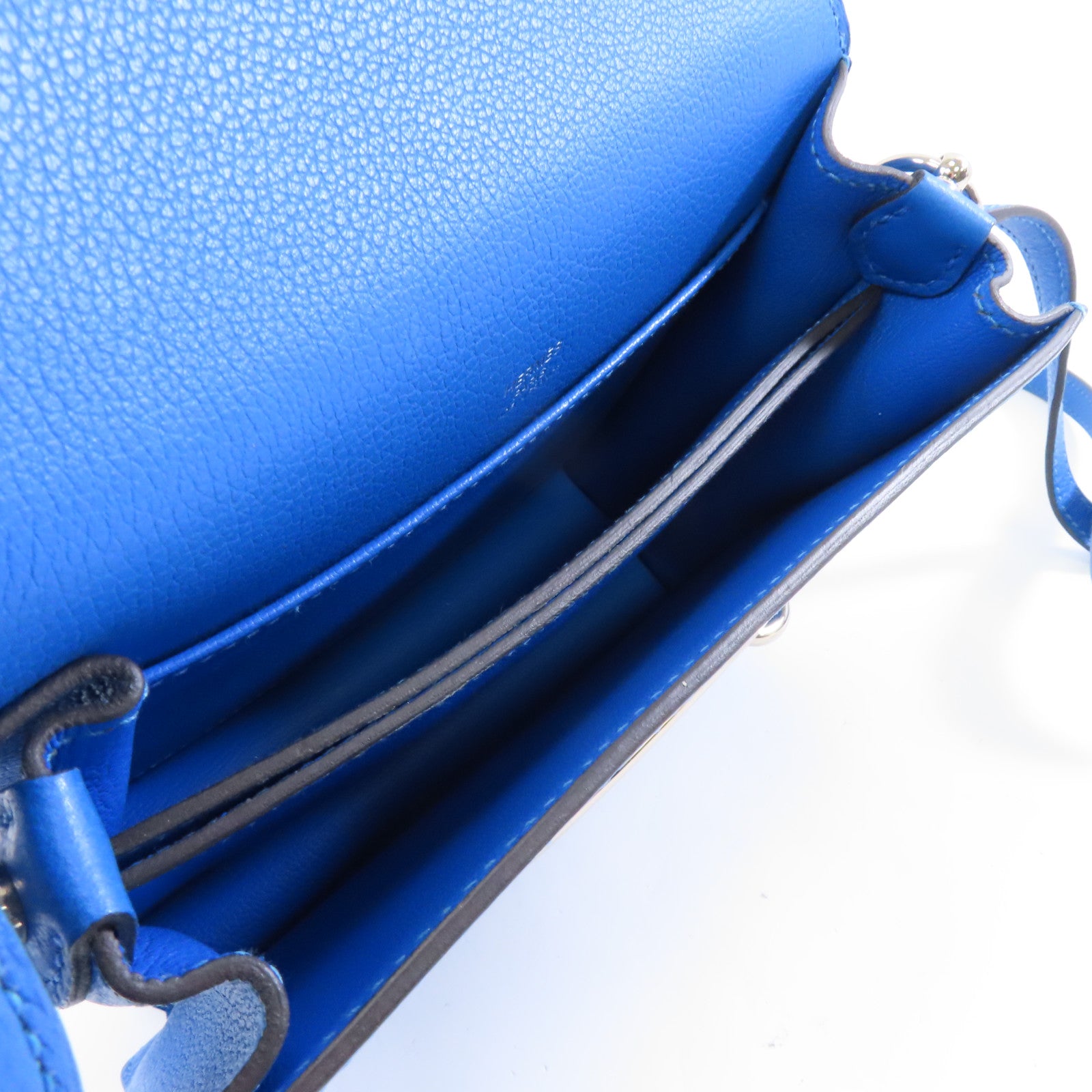 HERMES (PRICE DOWN) PHW Mini Roulis Shoulder Bag Evercolor Leather Bleu Zanzibar/Blue