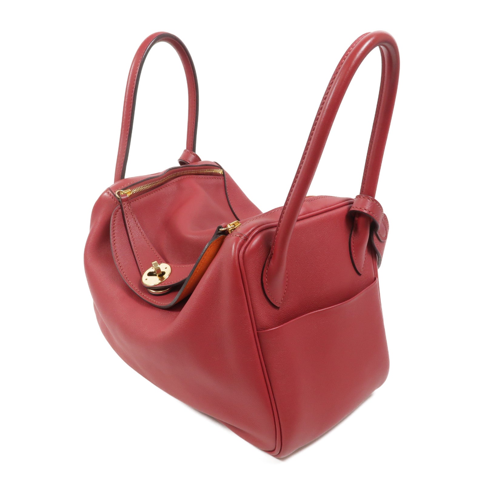 HERMES 皮革Lindy 26手挽肩背兩用袋Rouge Grenade/Orange