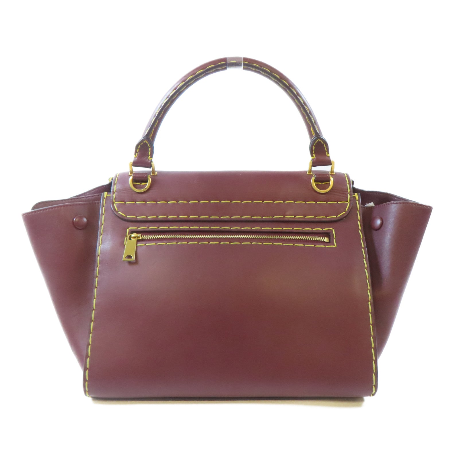 CELINE 牛皮皮革Trapeze金扣手挽肩背兩用袋啡紅色