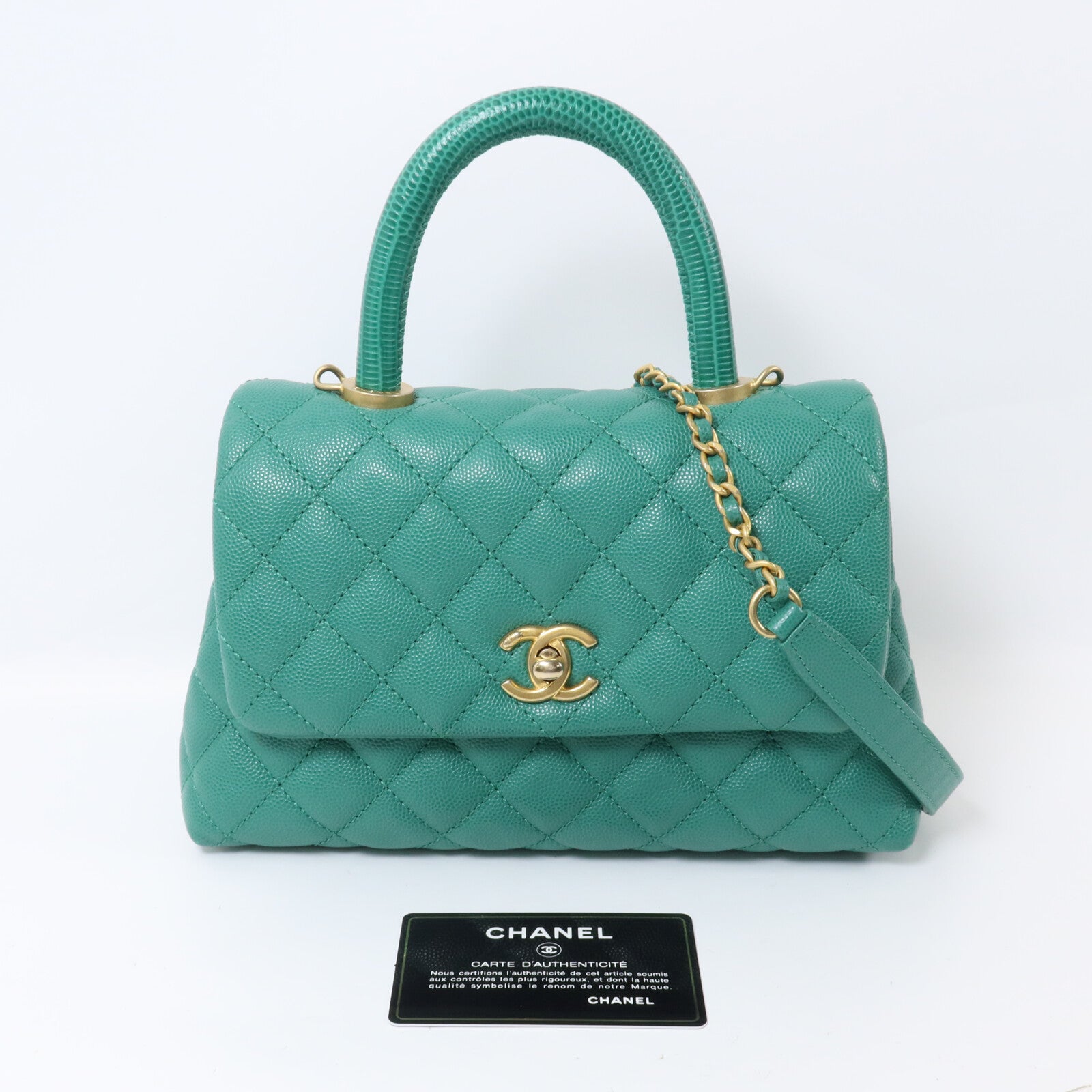 CHANEL 牛皮皮革Coco Handle Small鏈帶手挽肩背兩用袋