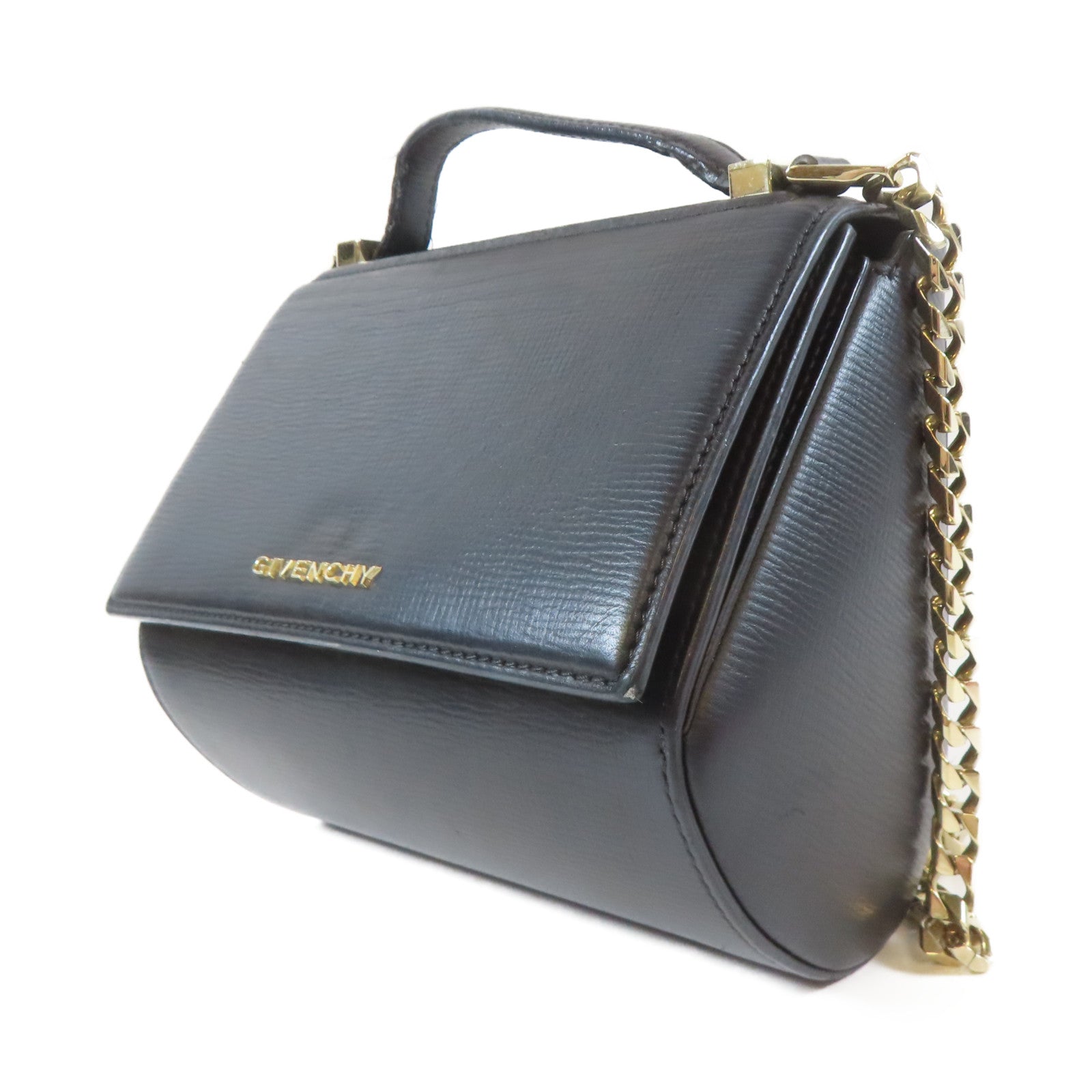 GIVENCHY 牛皮皮革 Pandora Box 金扣 鏈帶肩背袋 黑色