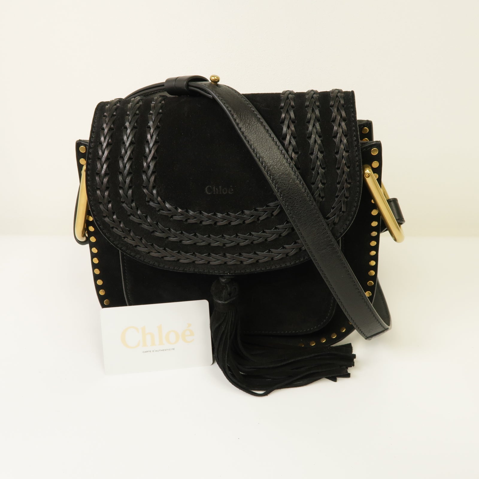 Chloe 【激減優惠】麂皮皮革Hudson Shoulder Bag金扣肩背袋黒色