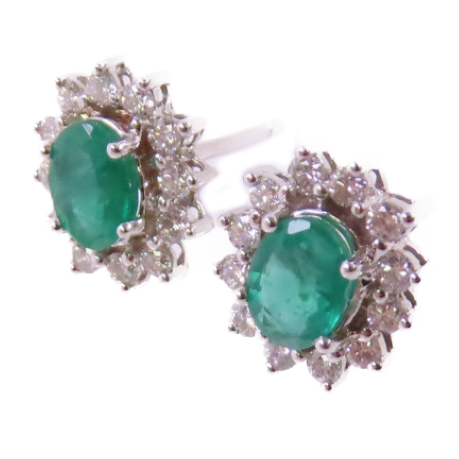 JEWELRY 18K白金/0.72ct綠寶石/0.31ct鑽石Emerald Diamond Earrings銀扣耳環