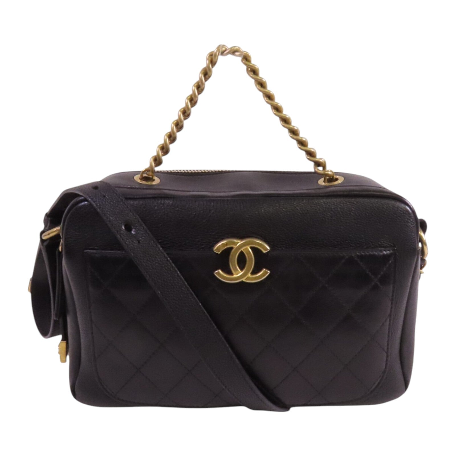 CHANEL 牛皮皮革Chain 2Way Shoulder Bag金扣鏈帶手挽肩背兩袋