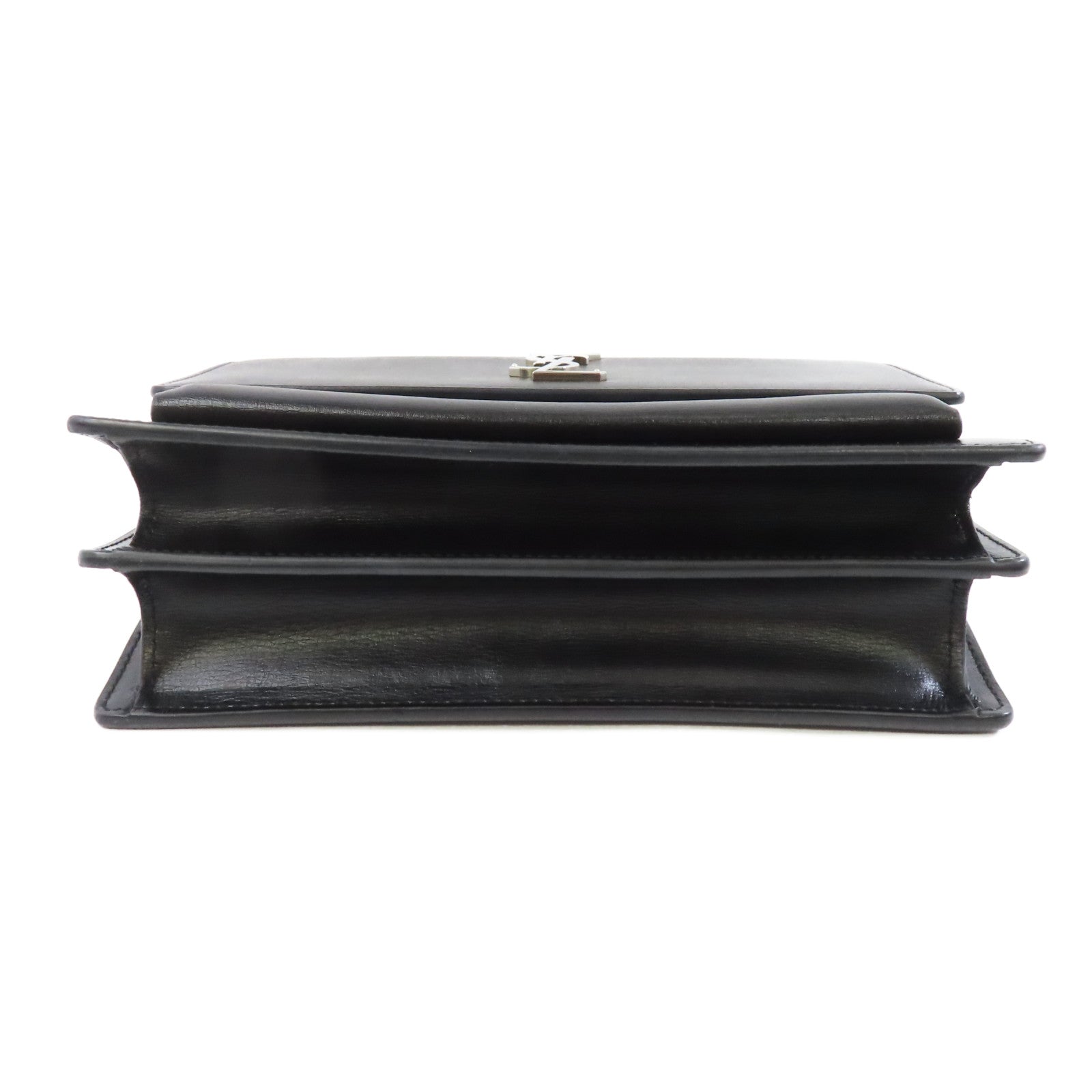 SAINT LAURENT 牛皮皮革Sunset銀扣鏈帶肩背袋黑色