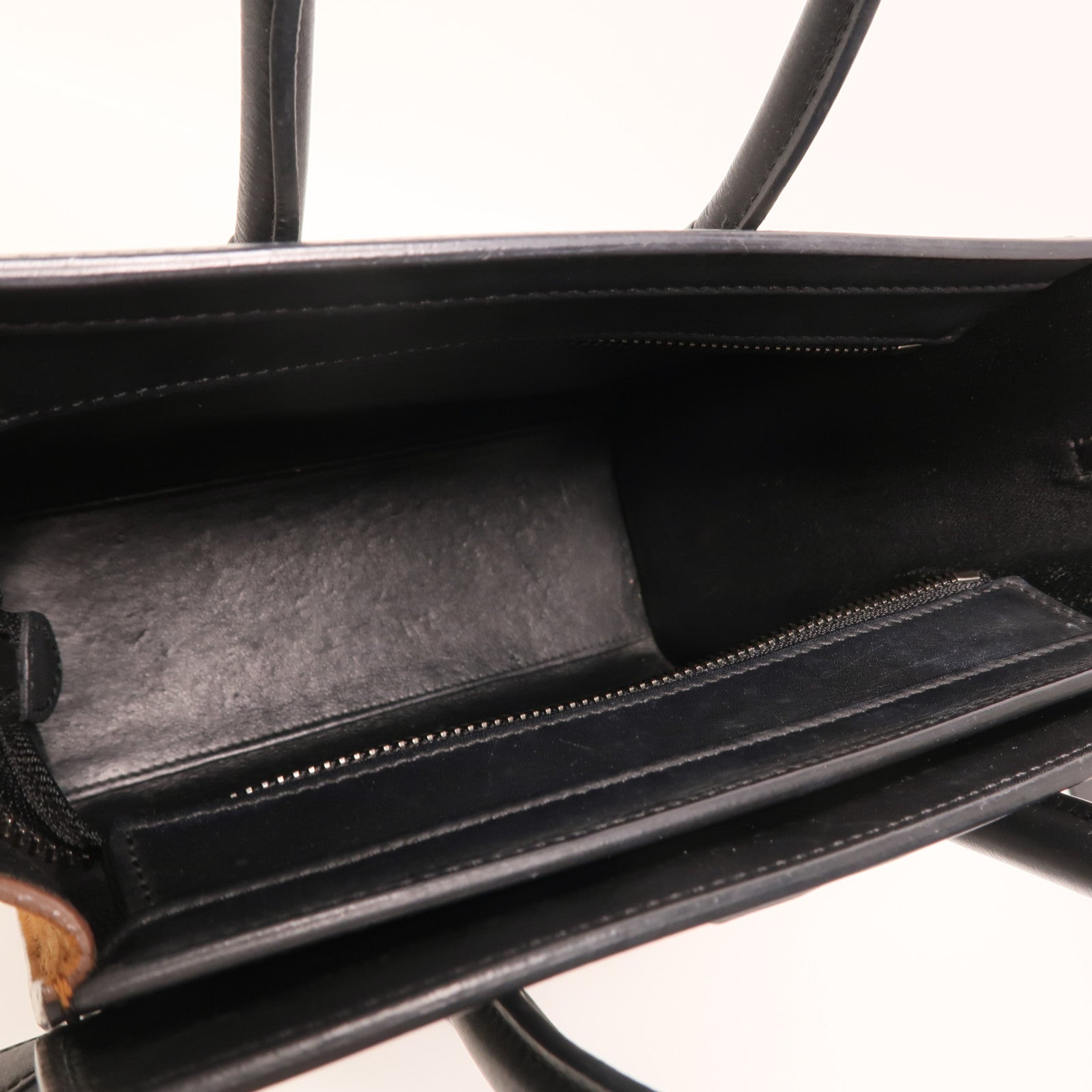CELINE 牛皮皮革/絨布Nano Luggage銀扣肩背袋