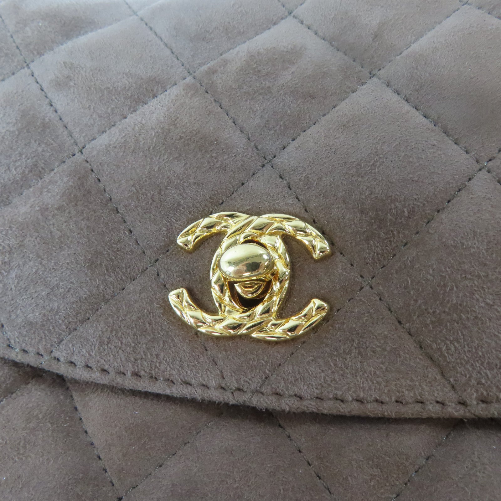 CHANEL 菱格絨布Chain Shoulder Bag金扣鏈帶肩背袋啡色
