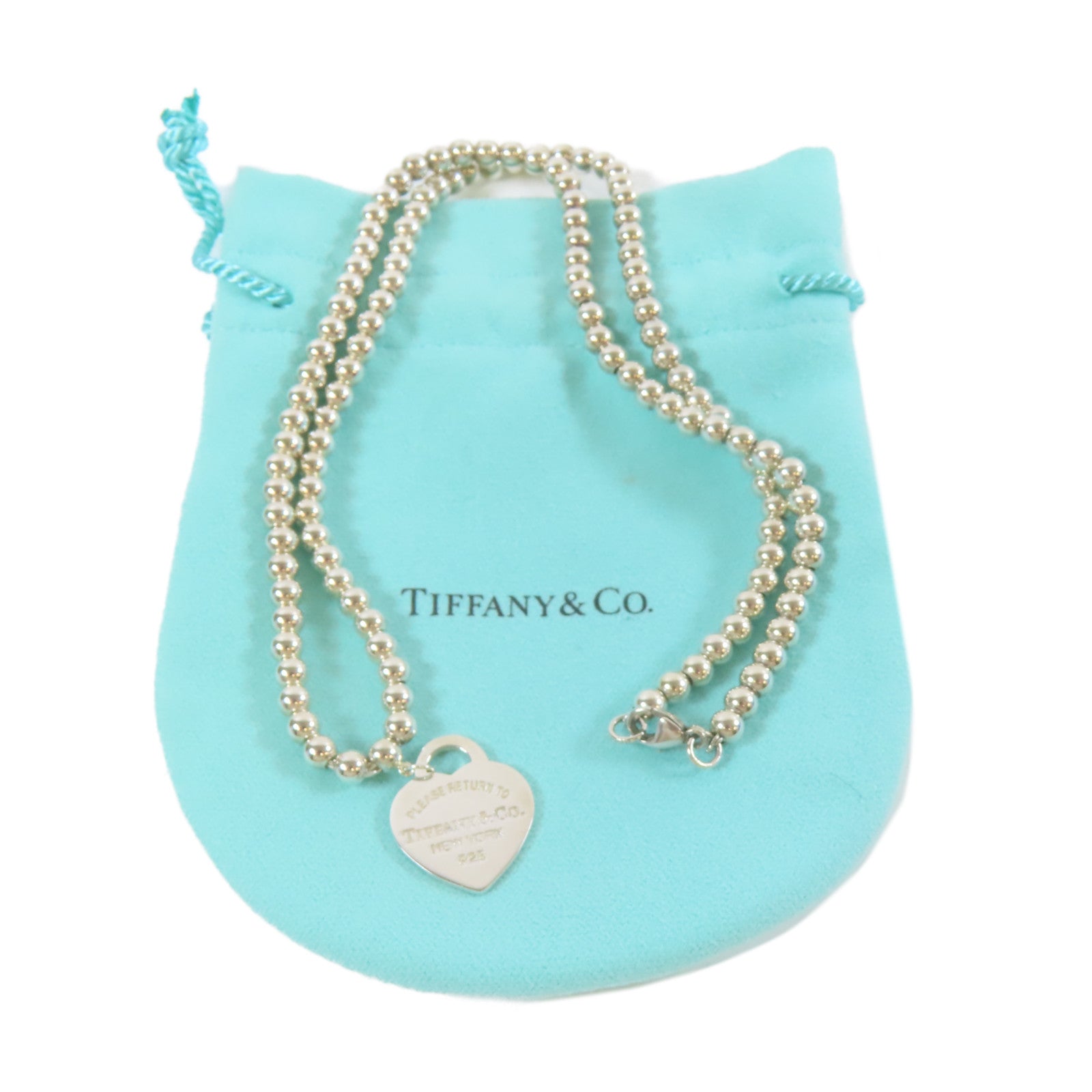 TIFFANY＆CO 925純銀Heart Tag Bead項鍊#45cm