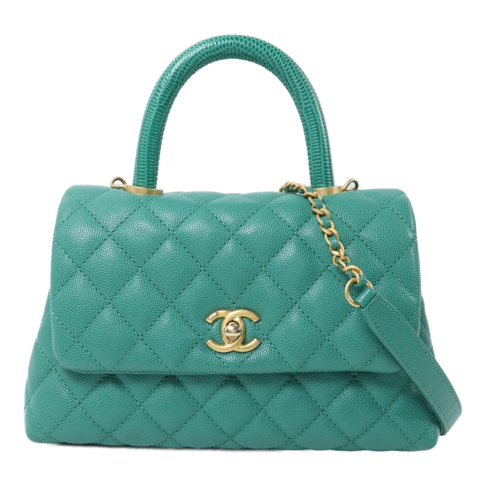 CHANEL 牛皮皮革Coco Handle Small鏈帶手挽肩背兩用袋
