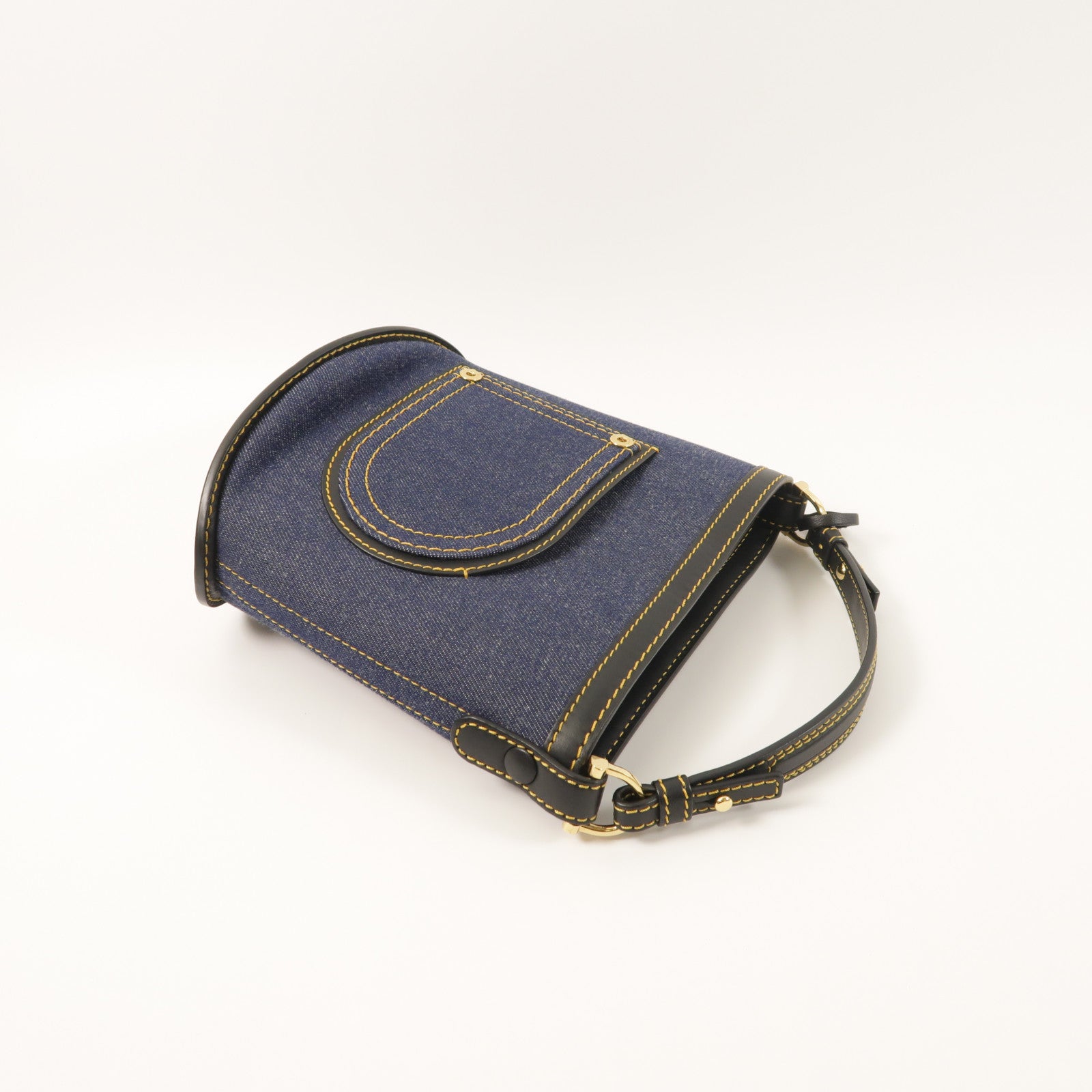 Delvaux 牛仔布/牛皮皮革Pin Mini Denim Bucket Bag金扣手挽袋