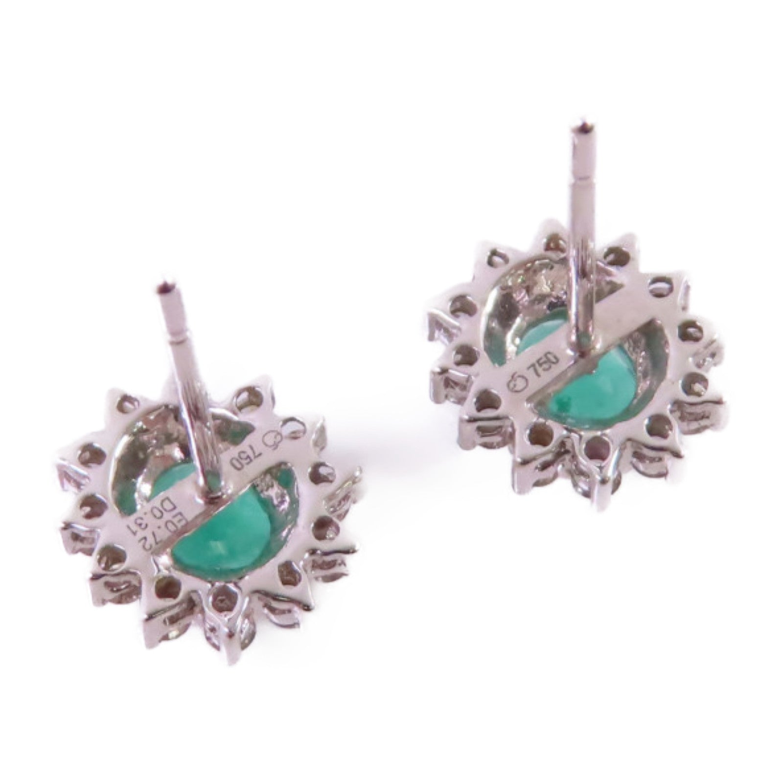 JEWELRY 18K白金/0.72ct綠寶石/0.31ct鑽石Emerald Diamond Earrings銀扣耳環