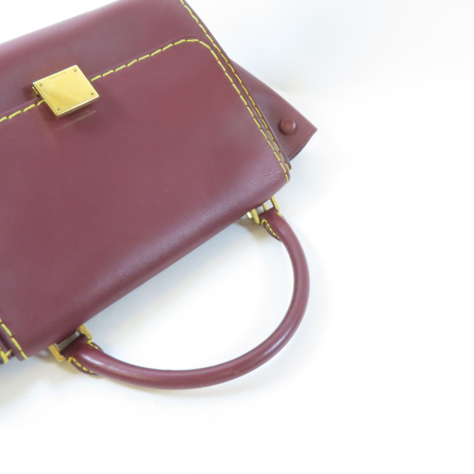 CELINE 牛皮皮革Trapeze金扣手挽肩背兩用袋啡紅色