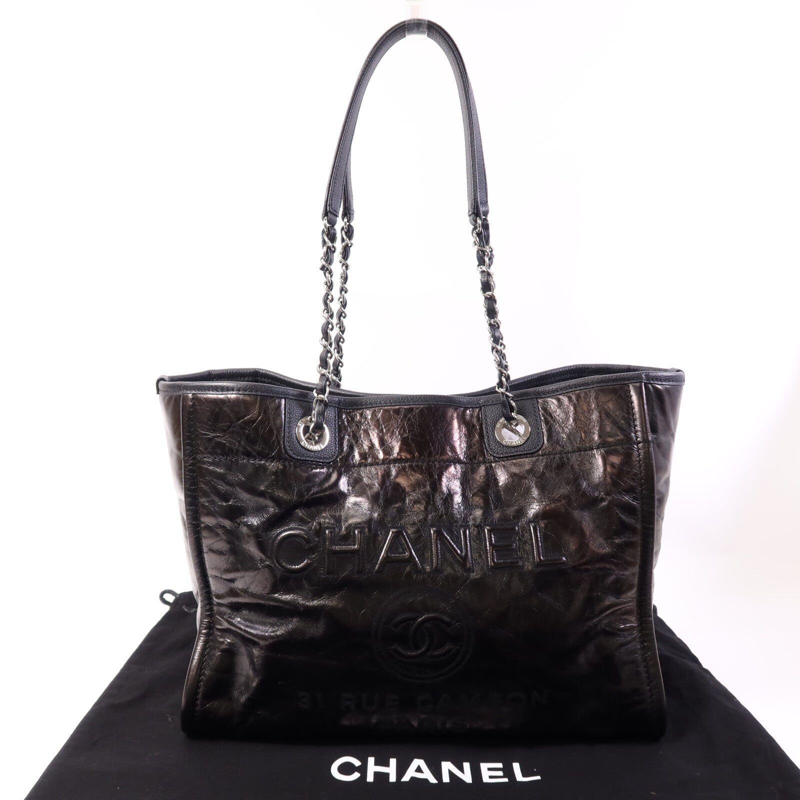 CHANEL 牛皮皮革Deauville Tote Bag銀扣手挽袋