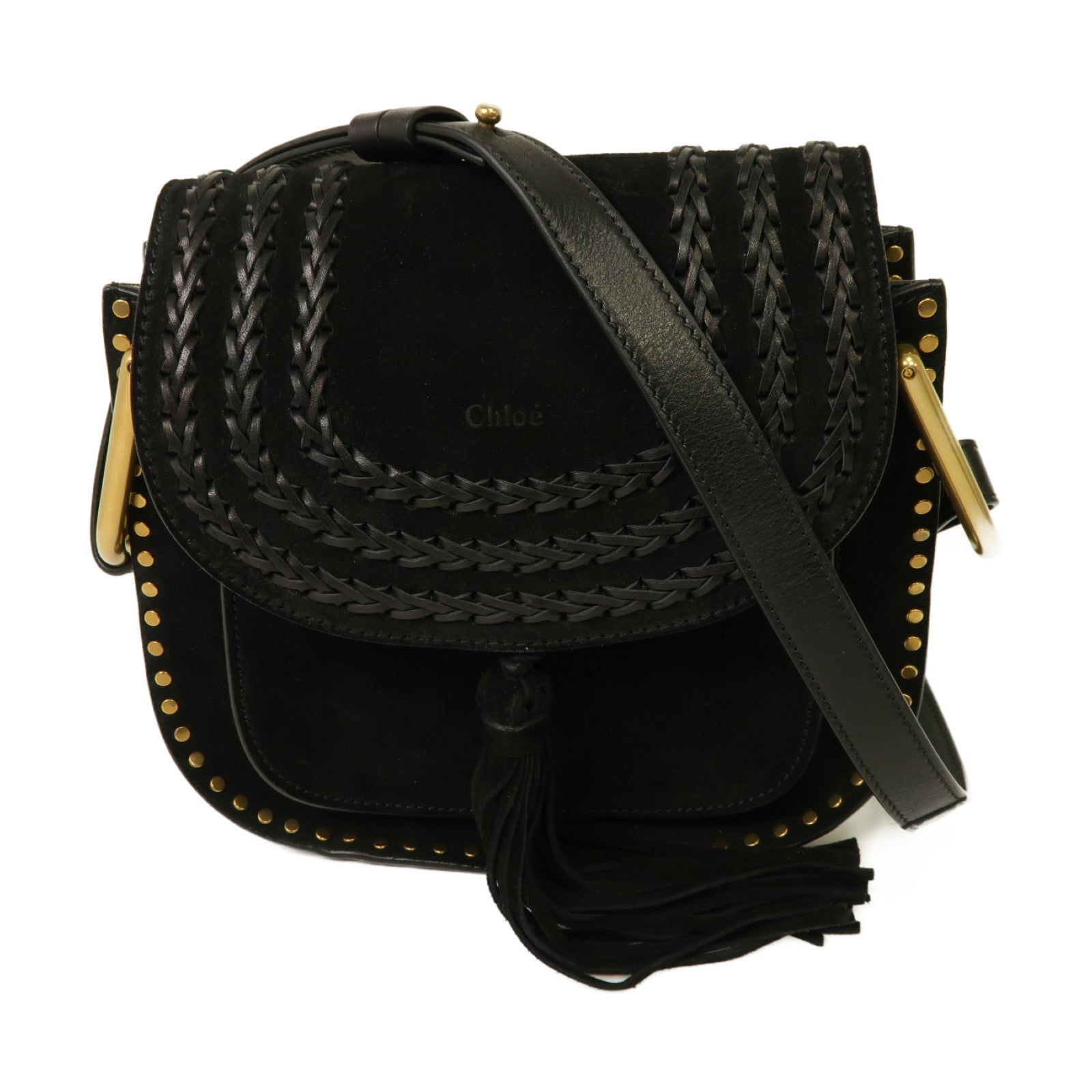 Chloe 【激減優惠】麂皮皮革Hudson Shoulder Bag金扣肩背袋黒色
