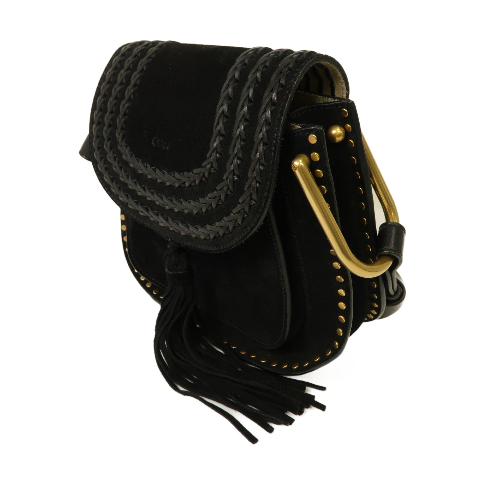 Chloe 【激減優惠】麂皮皮革Hudson Shoulder Bag金扣肩背袋黒色