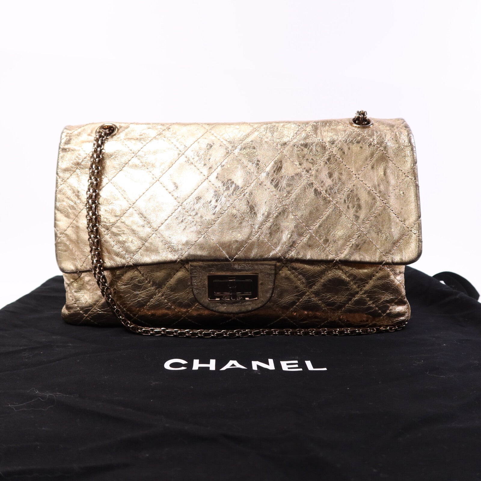 CHANEL 牛皮皮革2.55金扣鏈帶肩背袋