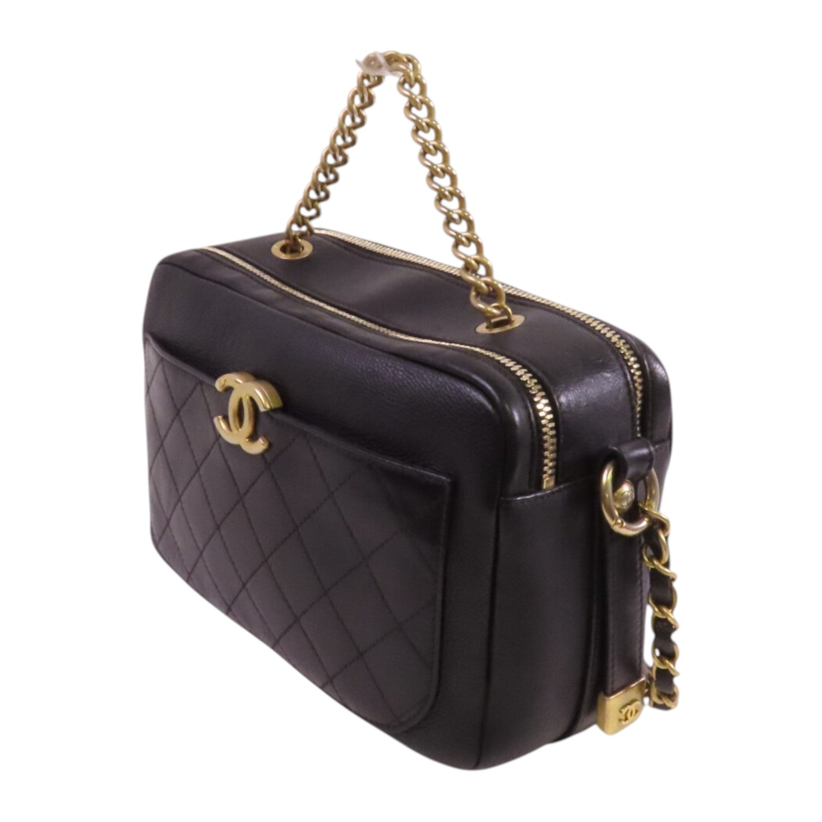 CHANEL 牛皮皮革Chain 2Way Shoulder Bag金扣鏈帶手挽肩背兩袋