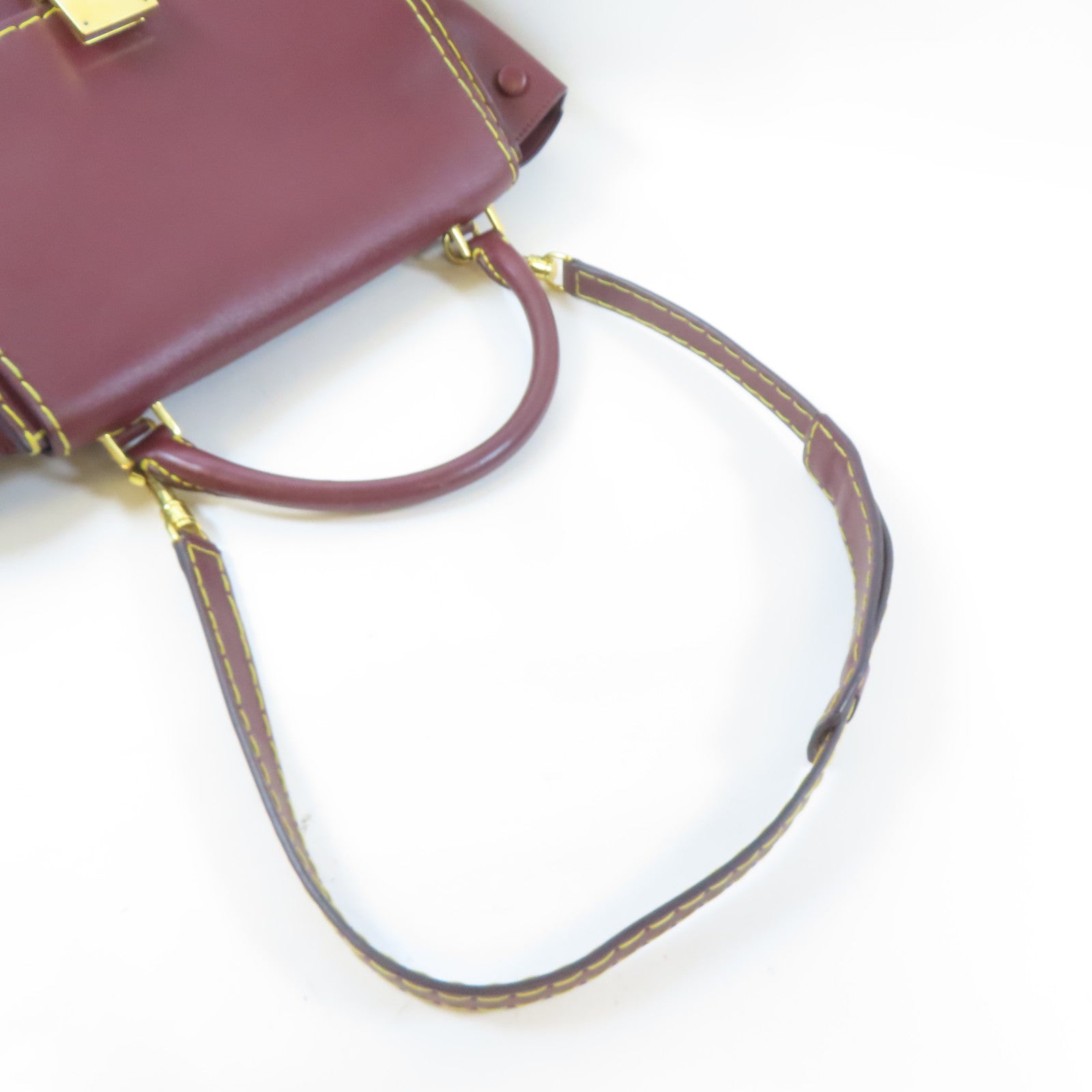 CELINE 牛皮皮革Trapeze金扣手挽肩背兩用袋啡紅色