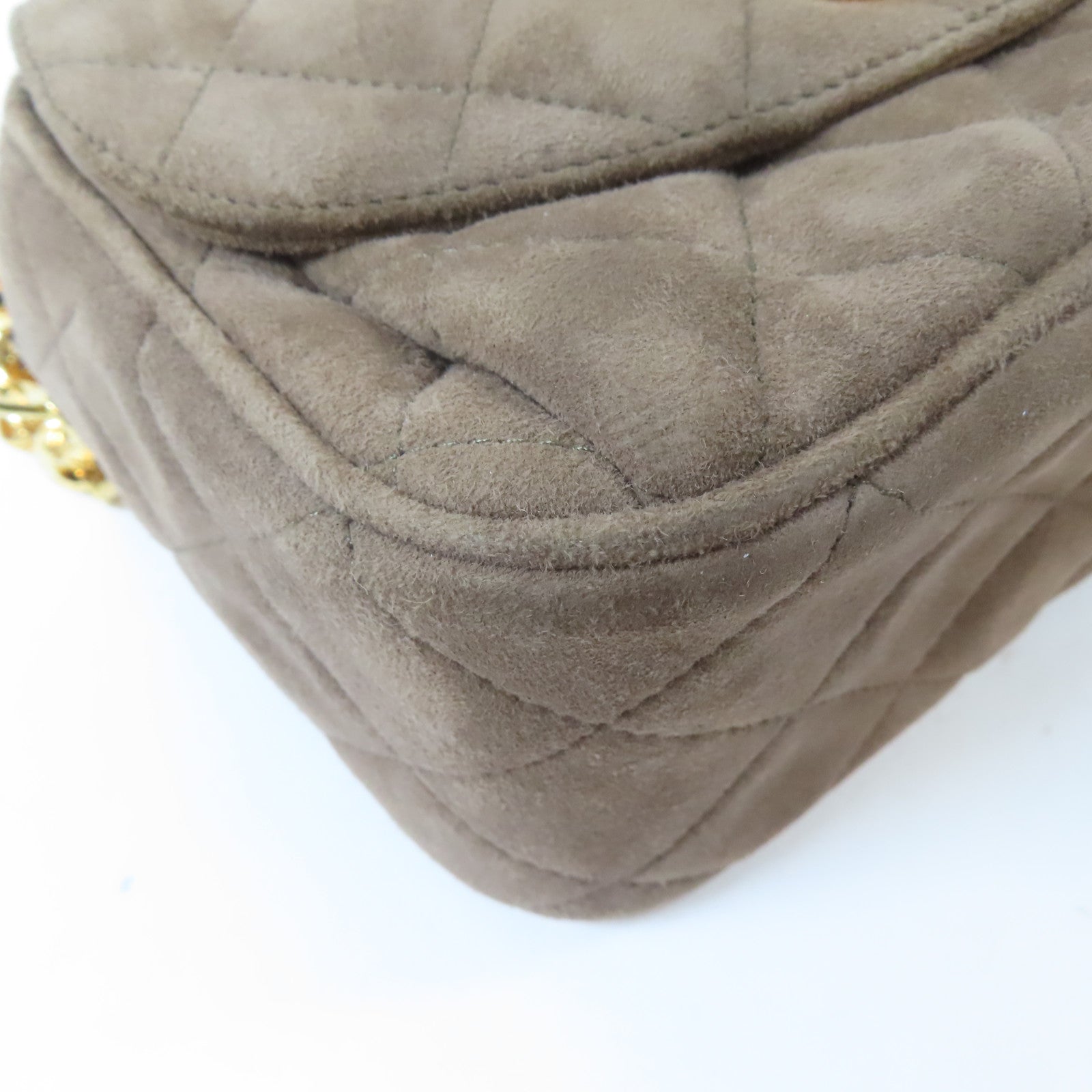 CHANEL 菱格絨布Chain Shoulder Bag金扣鏈帶肩背袋啡色
