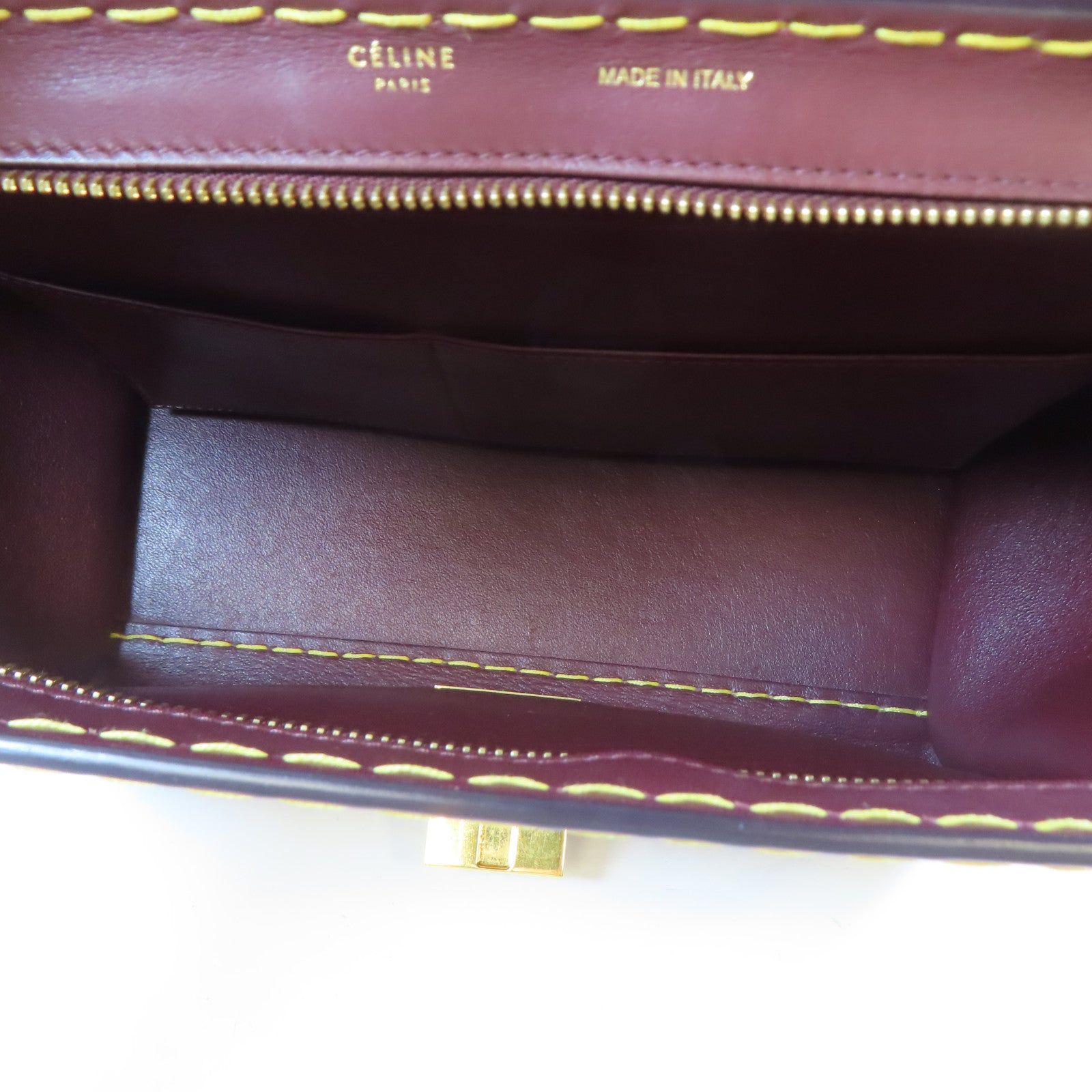 CELINE 牛皮皮革Trapeze金扣手挽肩背兩用袋啡紅色
