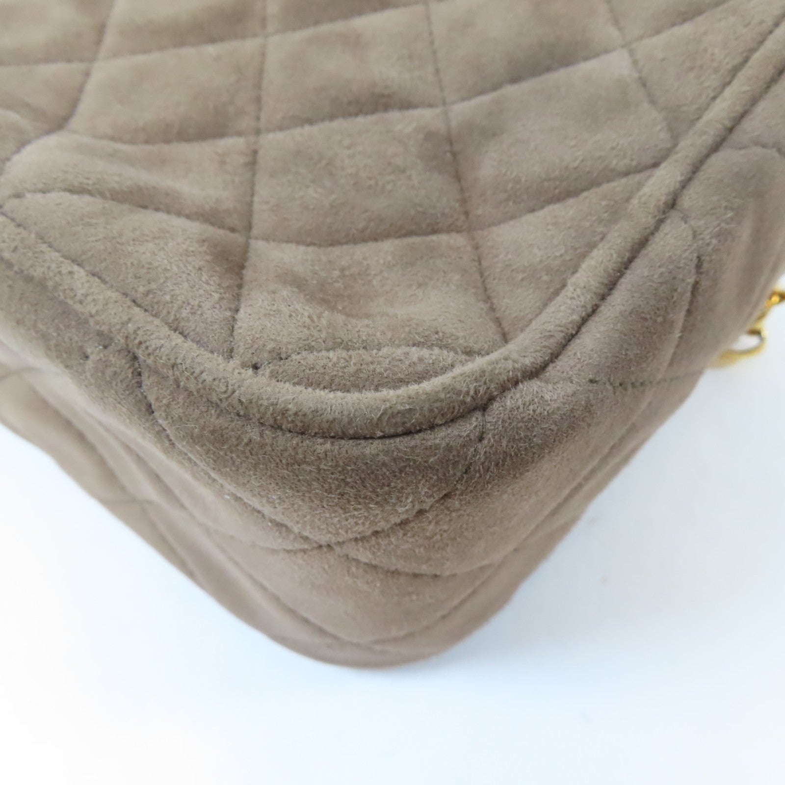 CHANEL 菱格絨布Chain Shoulder Bag金扣鏈帶肩背袋啡色
