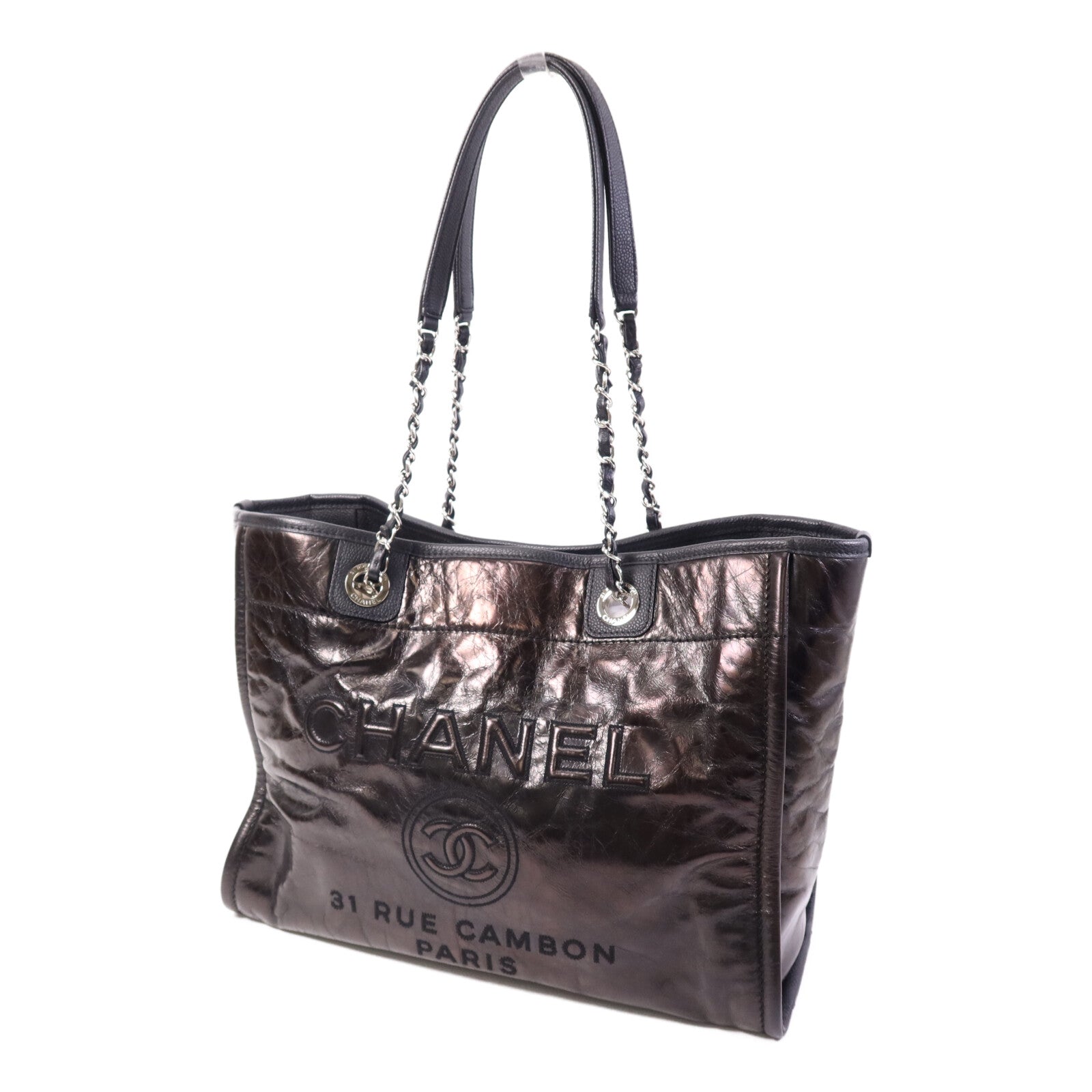 CHANEL 牛皮皮革Deauville Tote Bag銀扣手挽袋
