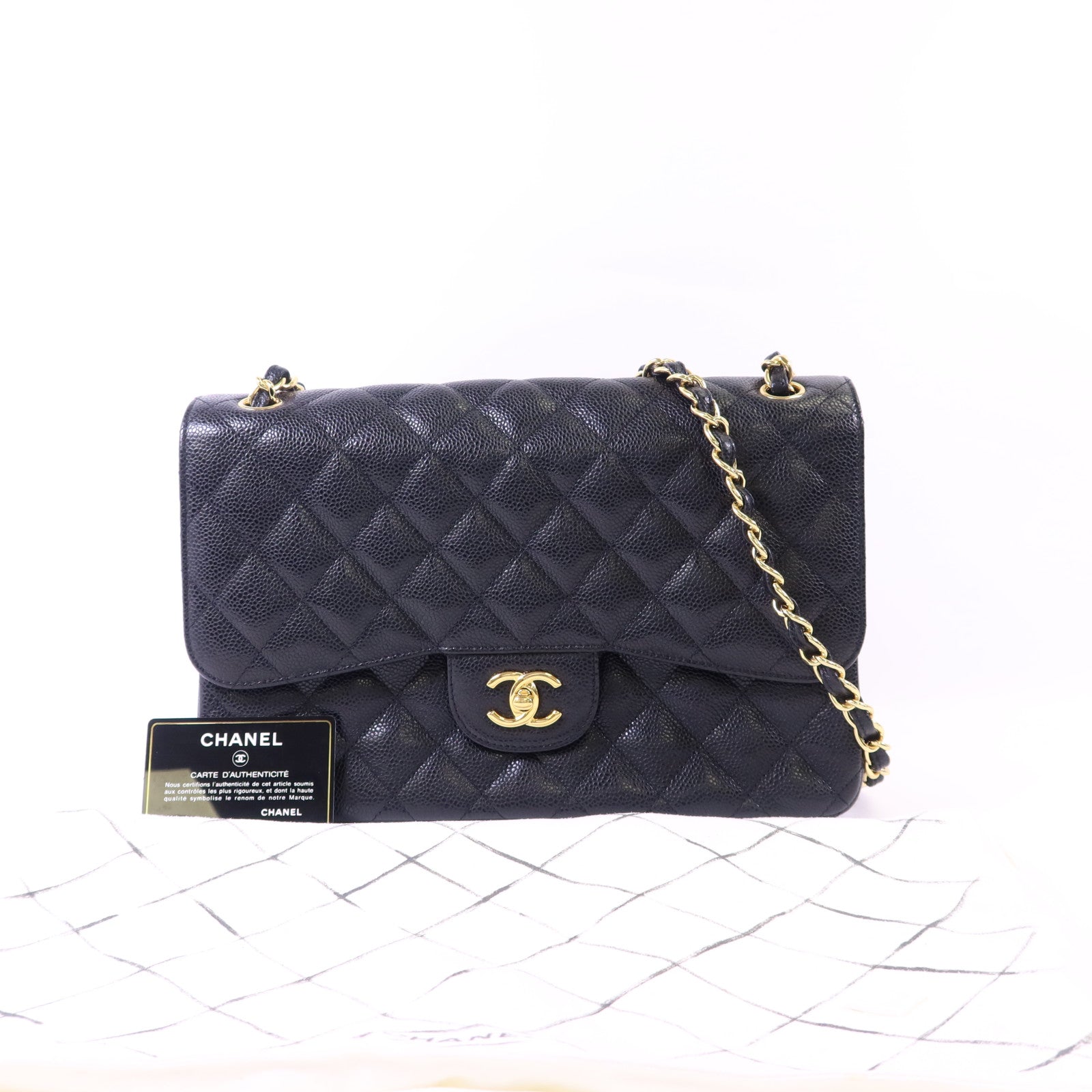 CHANEL 牛皮皮革Large Classic金扣鏈帶肩背袋