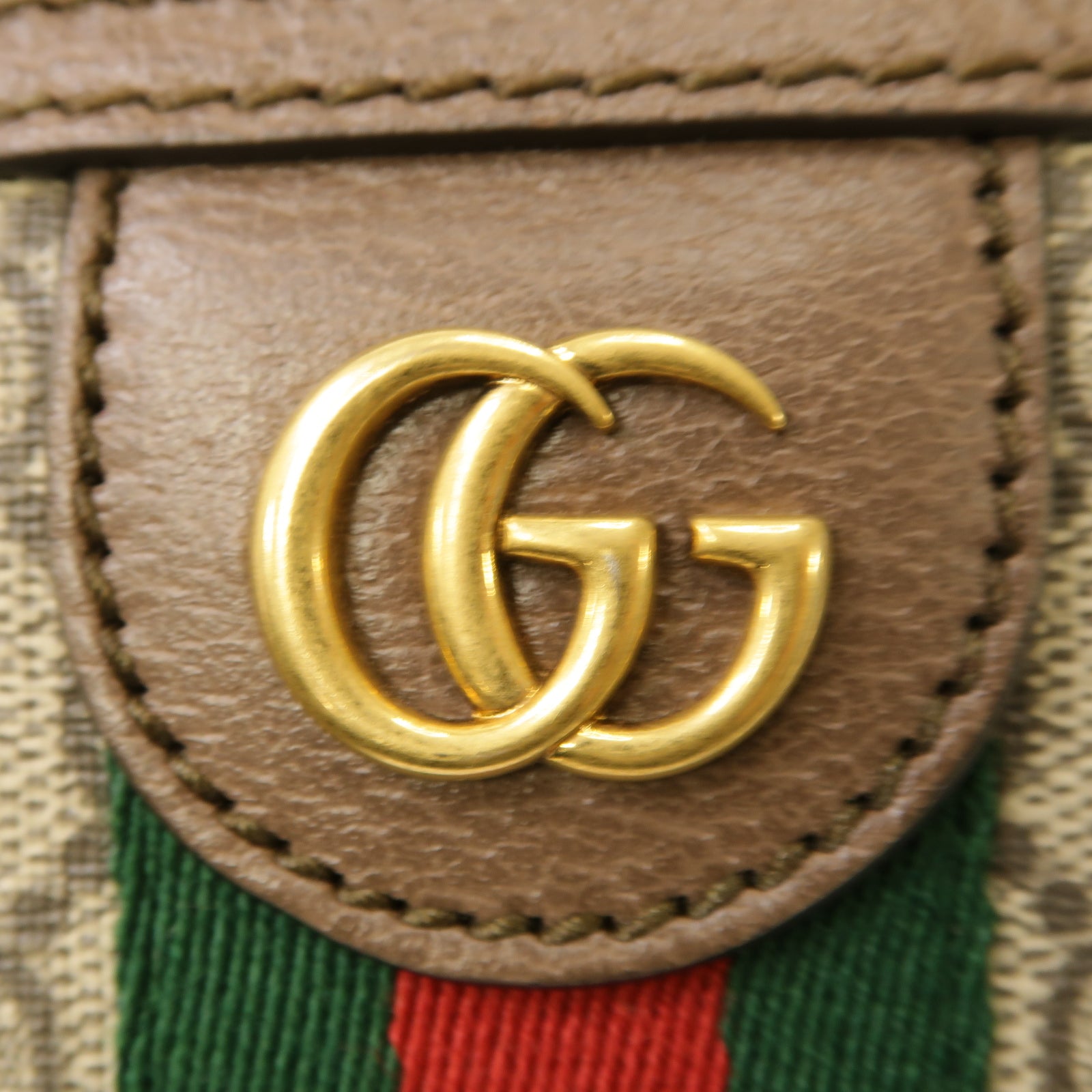 GUCCI 塗層帆布Ophidia GG金扣肩背袋棕色