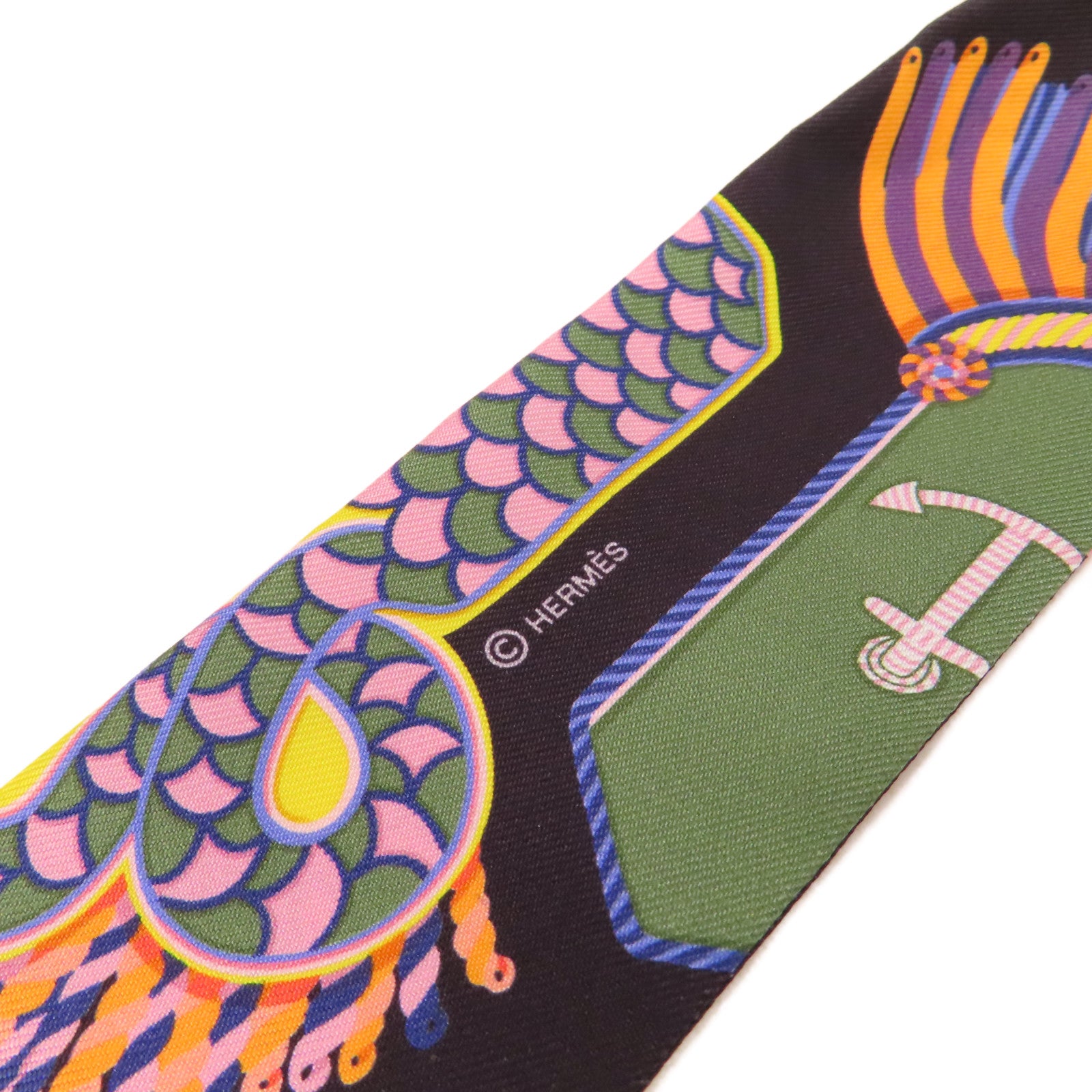 HERMES 【激減優惠】絲質Twilly絲巾黒色/卡其色/彩色