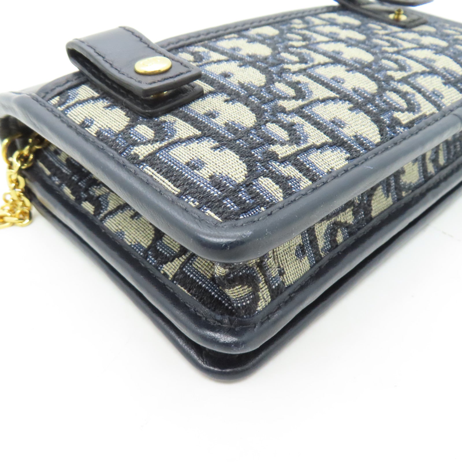 Dior 帆布SLG 30 Montaigne Pouch金扣鏈帶肩背袋/腰包深藍色