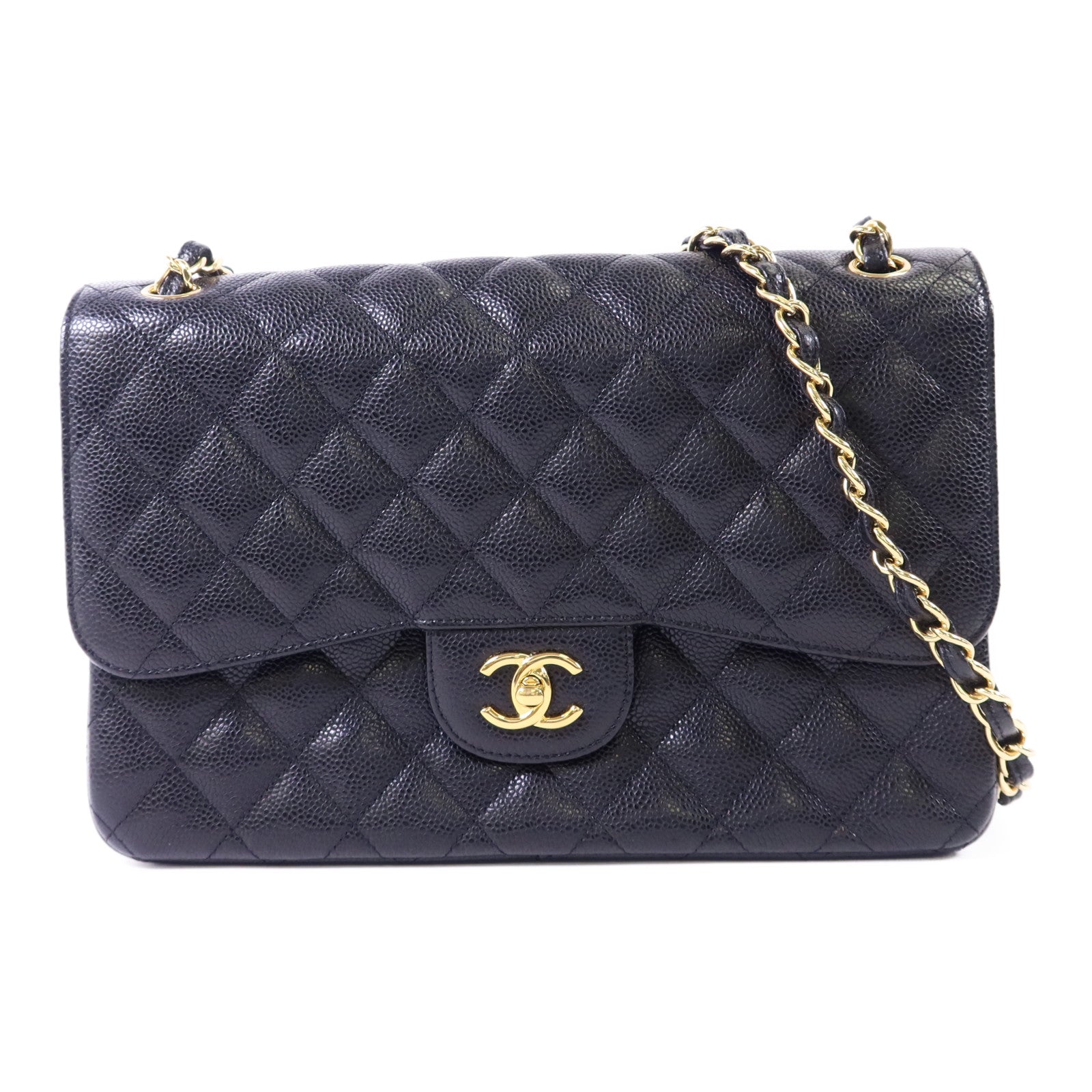 CHANEL 牛皮皮革Large Classic金扣鏈帶肩背袋