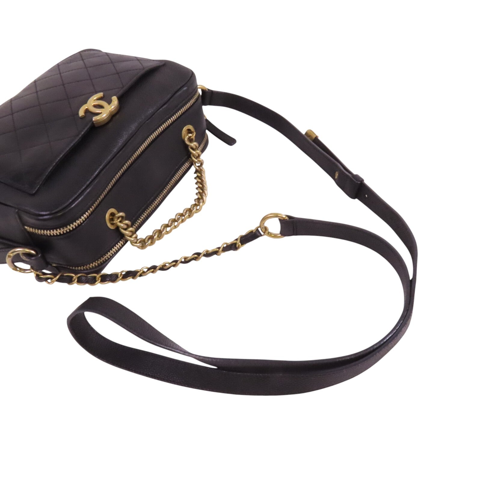 CHANEL 牛皮皮革Chain 2Way Shoulder Bag金扣鏈帶手挽肩背兩袋