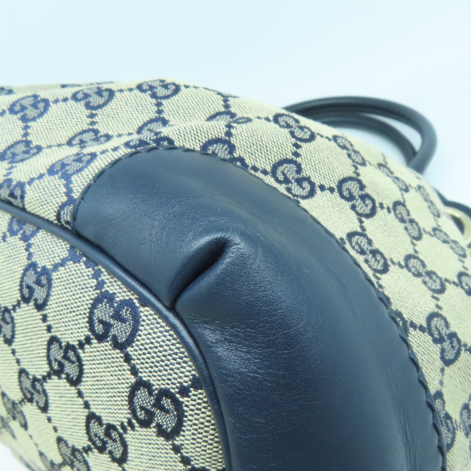 GUCCI 帆布/牛皮皮革Shoulder Bag金扣手挽肩背兩用袋藍色